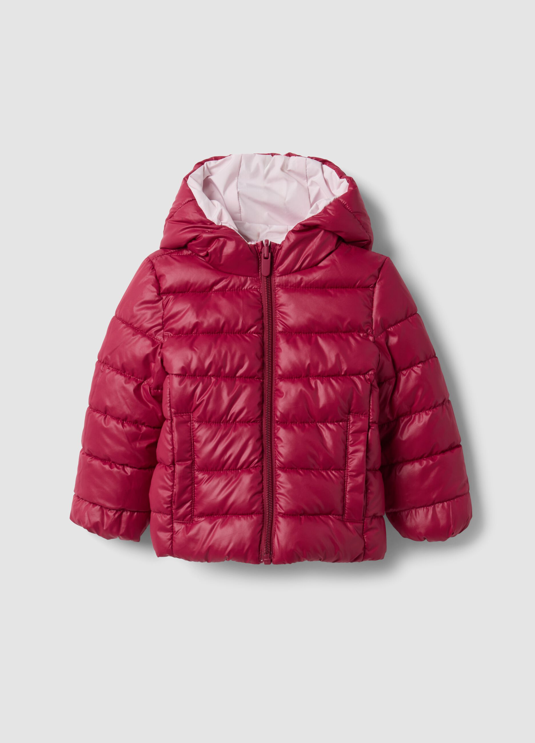 Reversible Ultralight Pink and Red Hooded Zip Jacket for Girls