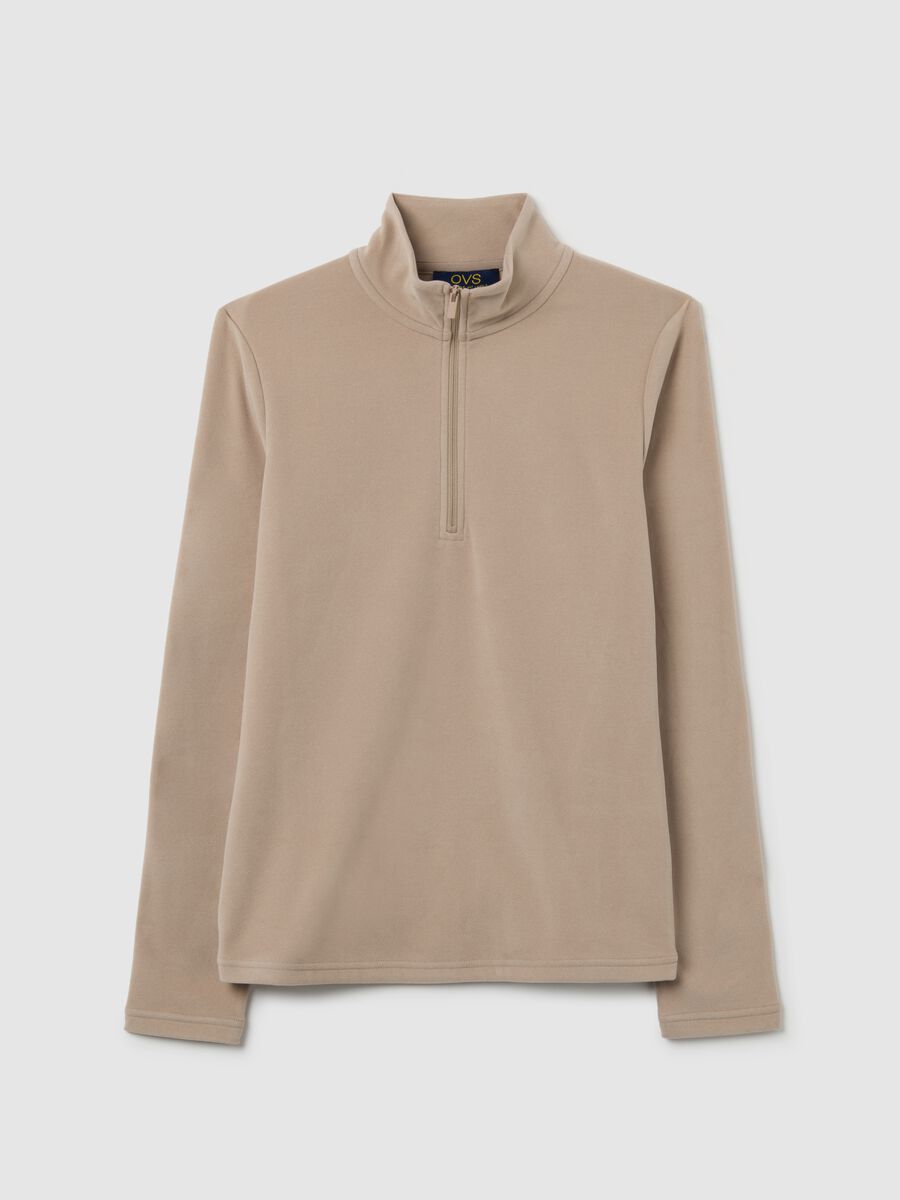 Pile a collo alto beige con mezza zip regular fit_4
