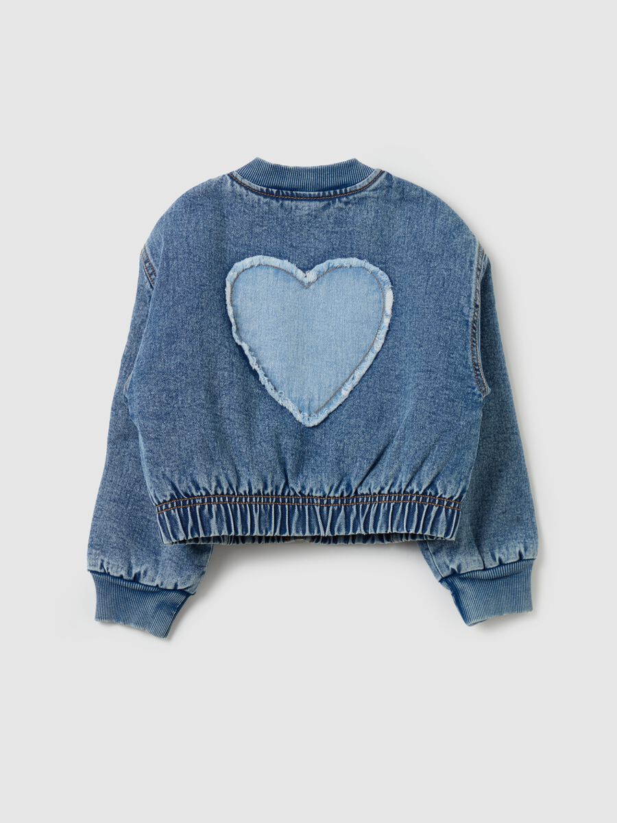 Denim bomber jacket with heart patch_1