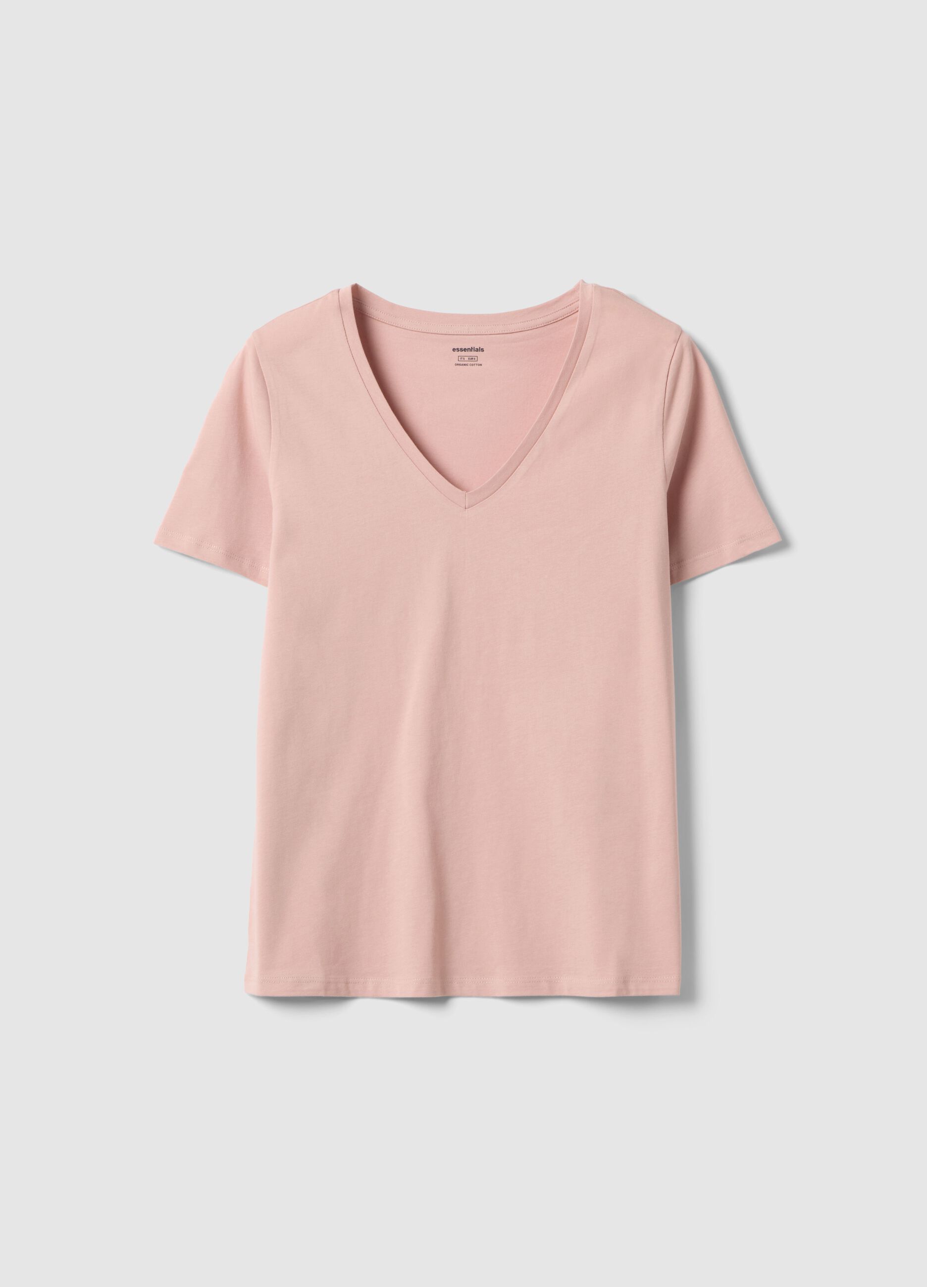 Pink pure cotton regular fit V-neck T-shirt