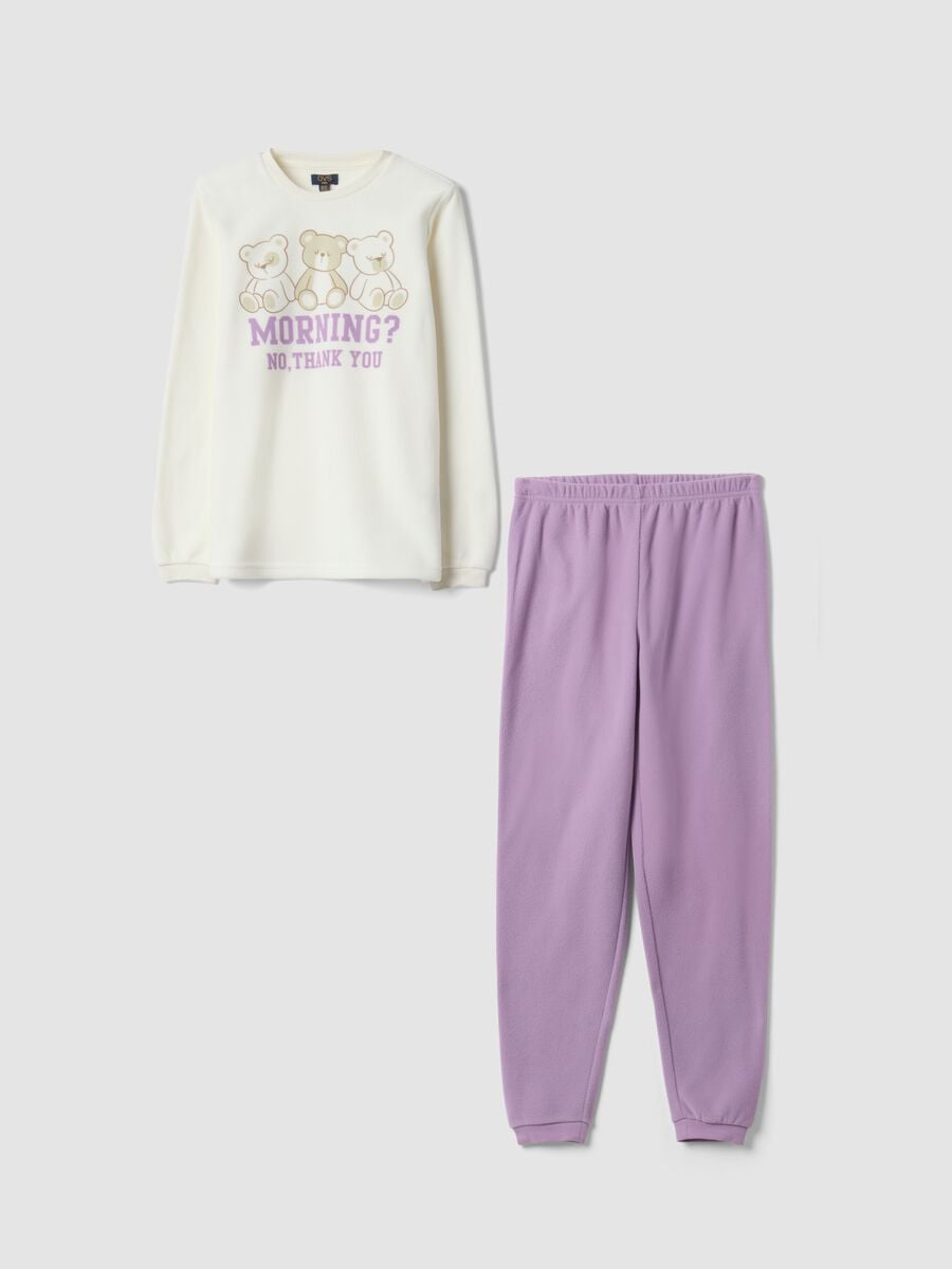 Purple crew-neck pyjamas with teddy bear print_0