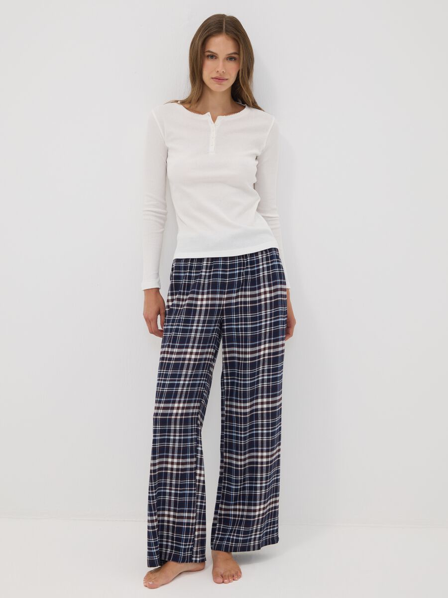 Blue checked pure viscose pyjama trousers_0