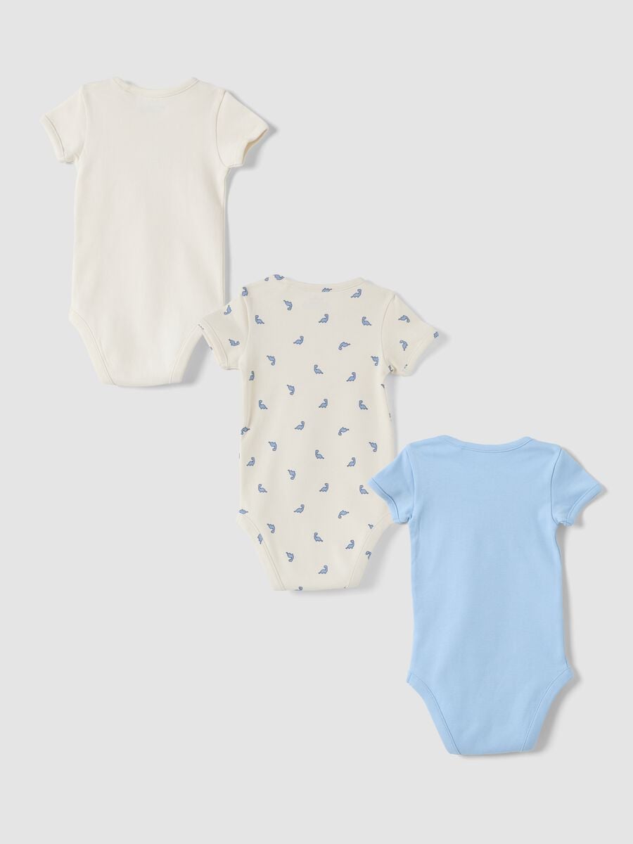 Tripack di body azzurri e bianchi in puro cotone organico con fantasia_1
