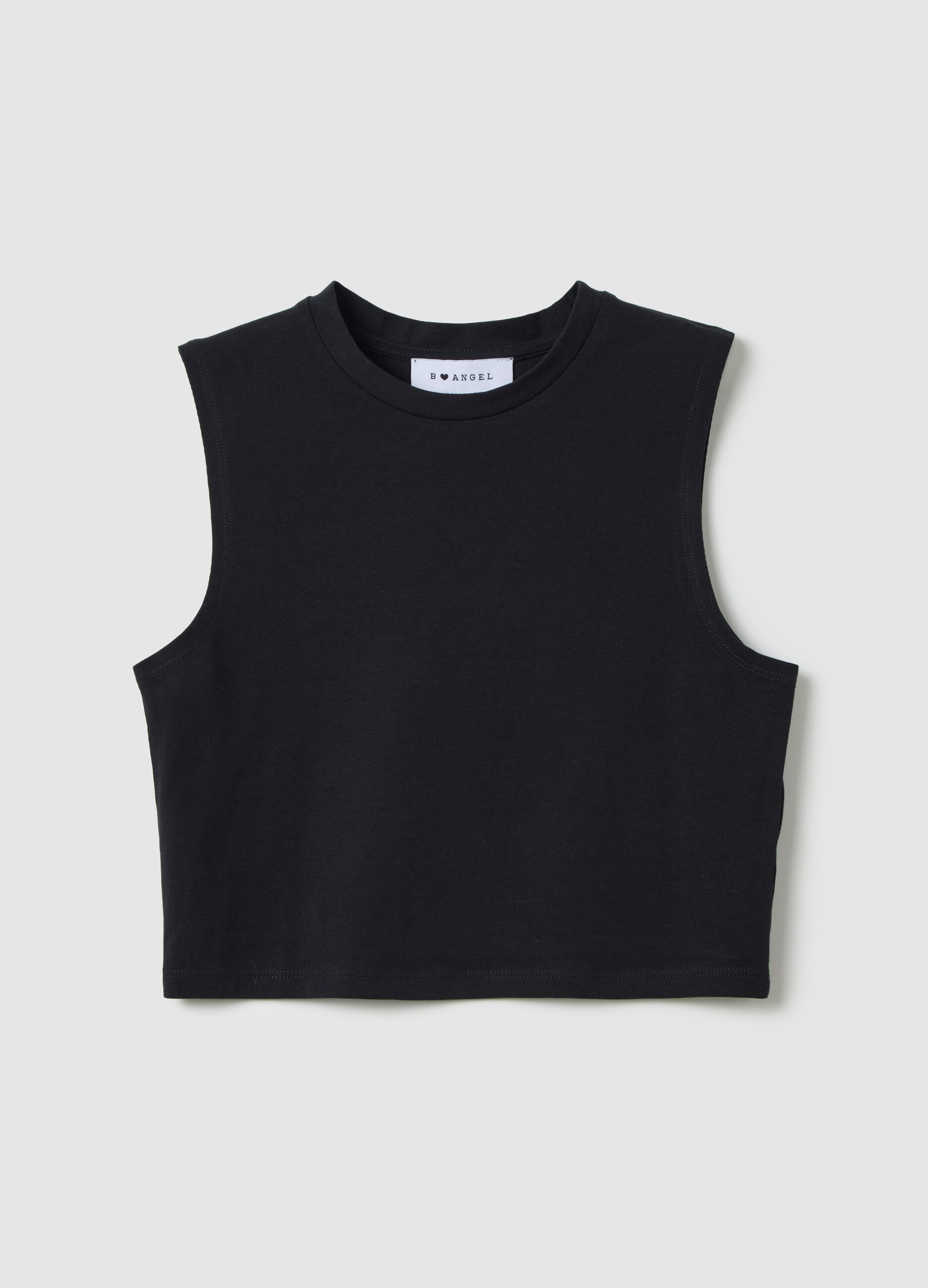 Canotta cropped da donna in cotone elasticizzato nera regular fit