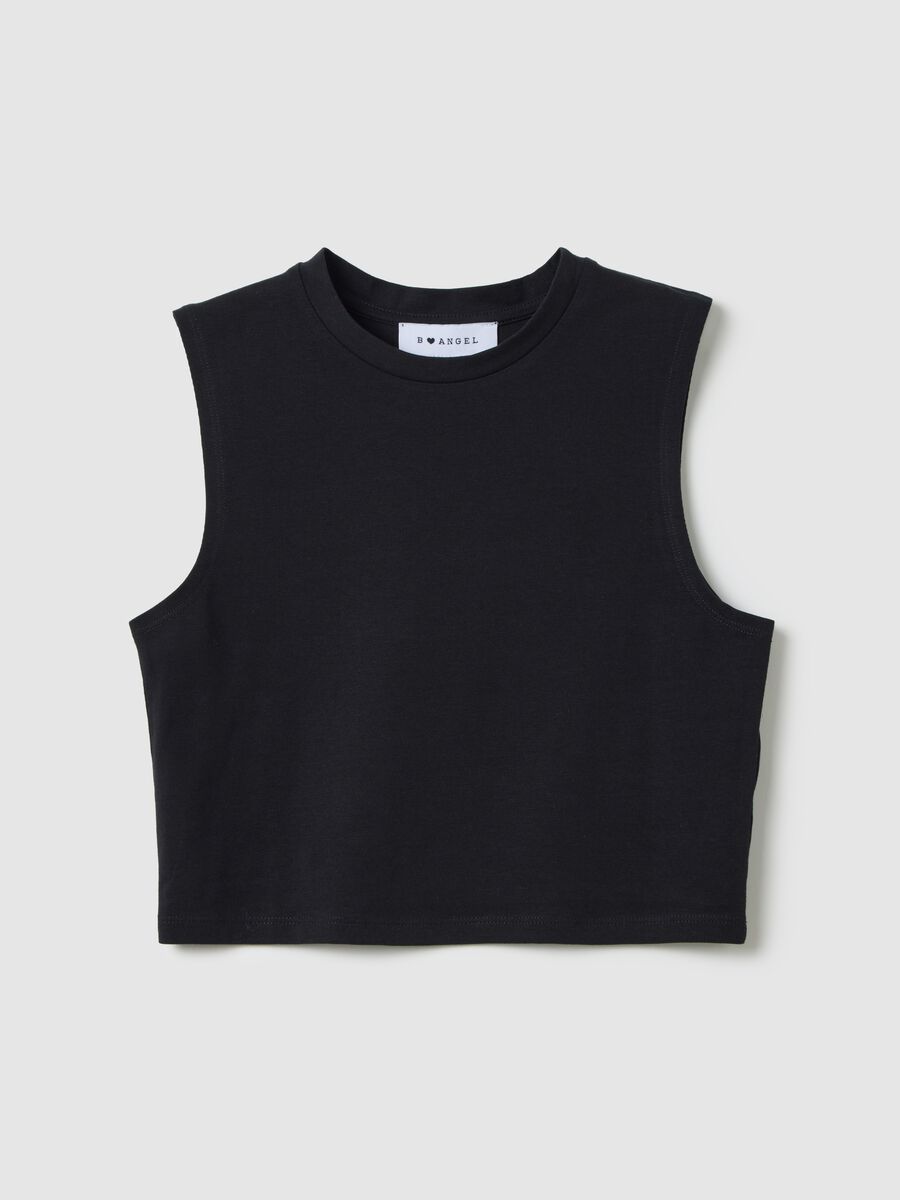 Women’s cropped vest top in black elasticated cotton with regular fit_4