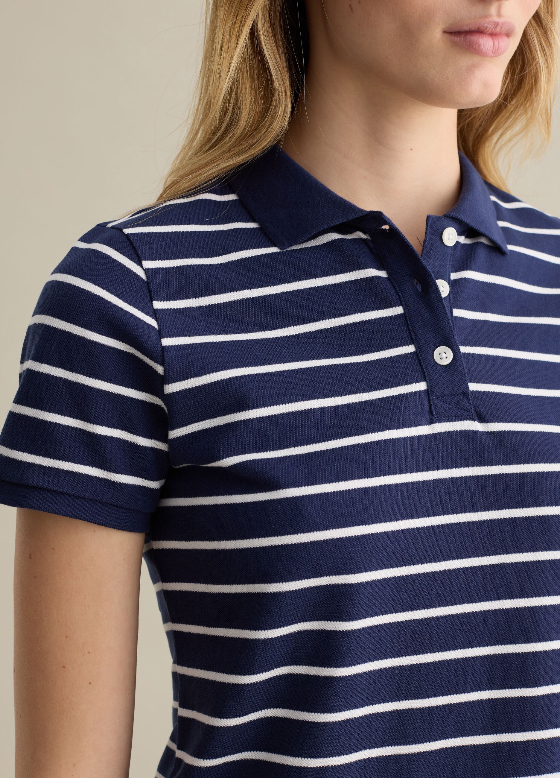 Blue and white striped polo shirt in piquet