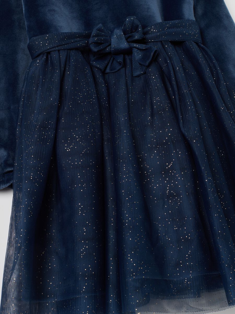 Vestito da bimba in velour blu elasticizzato con glitter_3