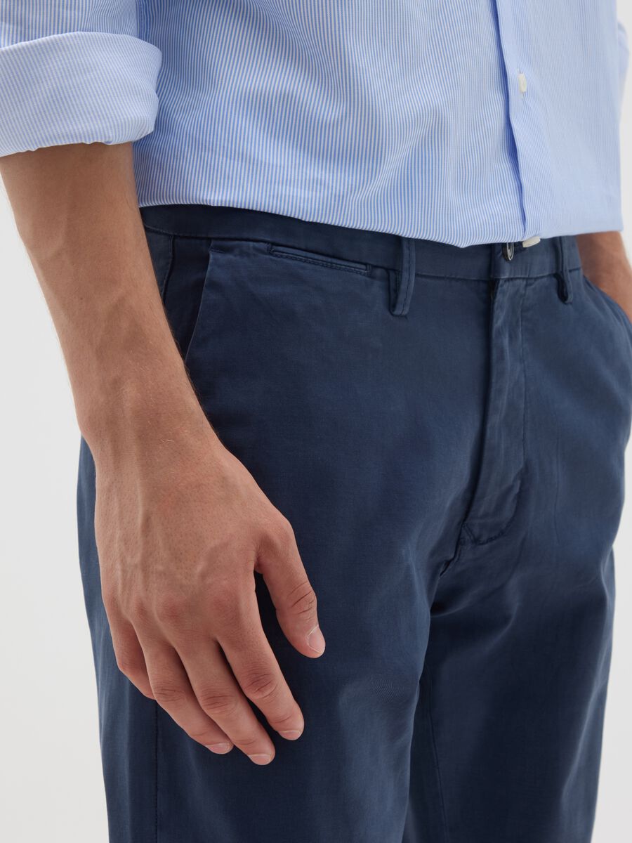 Slim Fit Blue Stretch Cotton Trousers_3