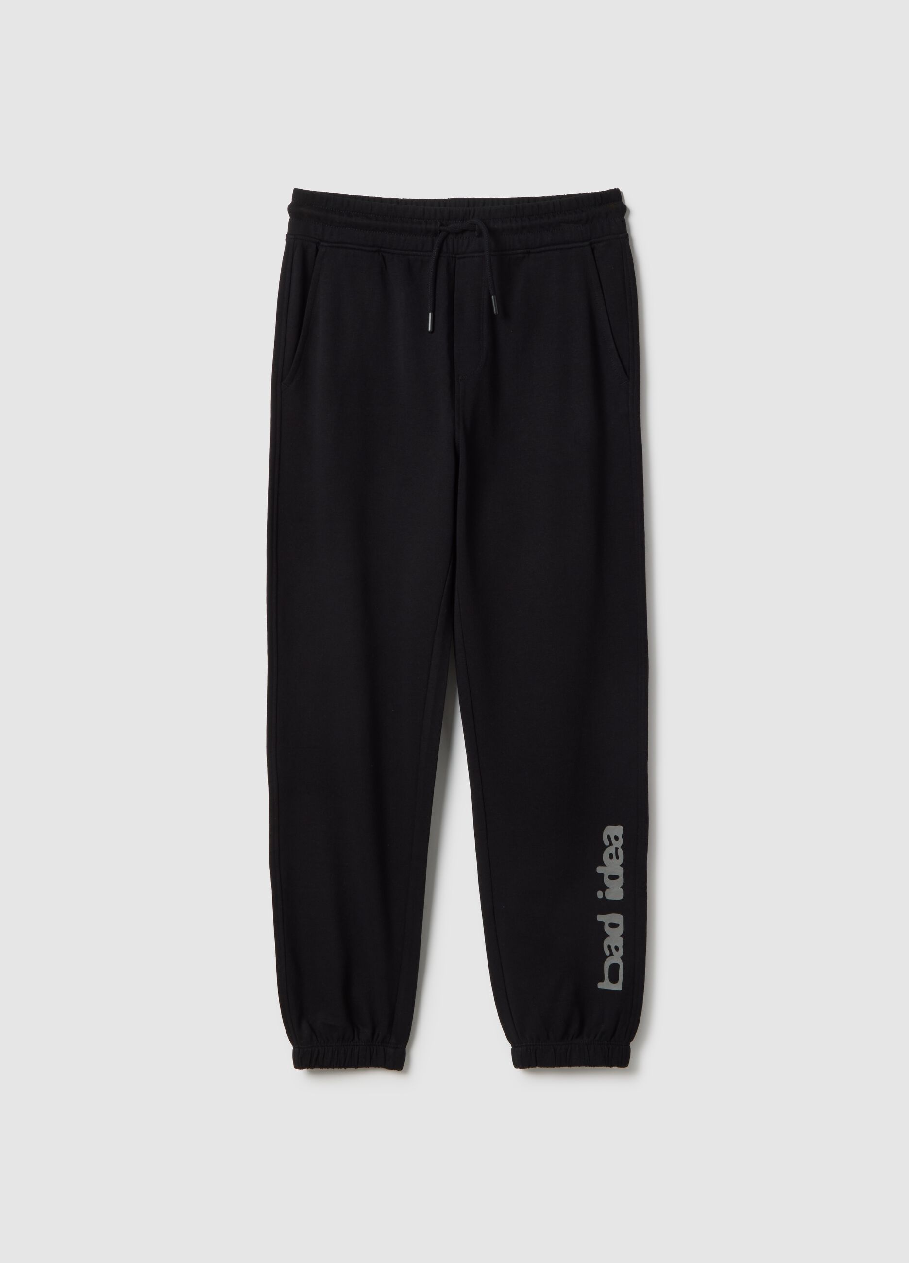 Boys' regular fit pure cotton black jogger trousers