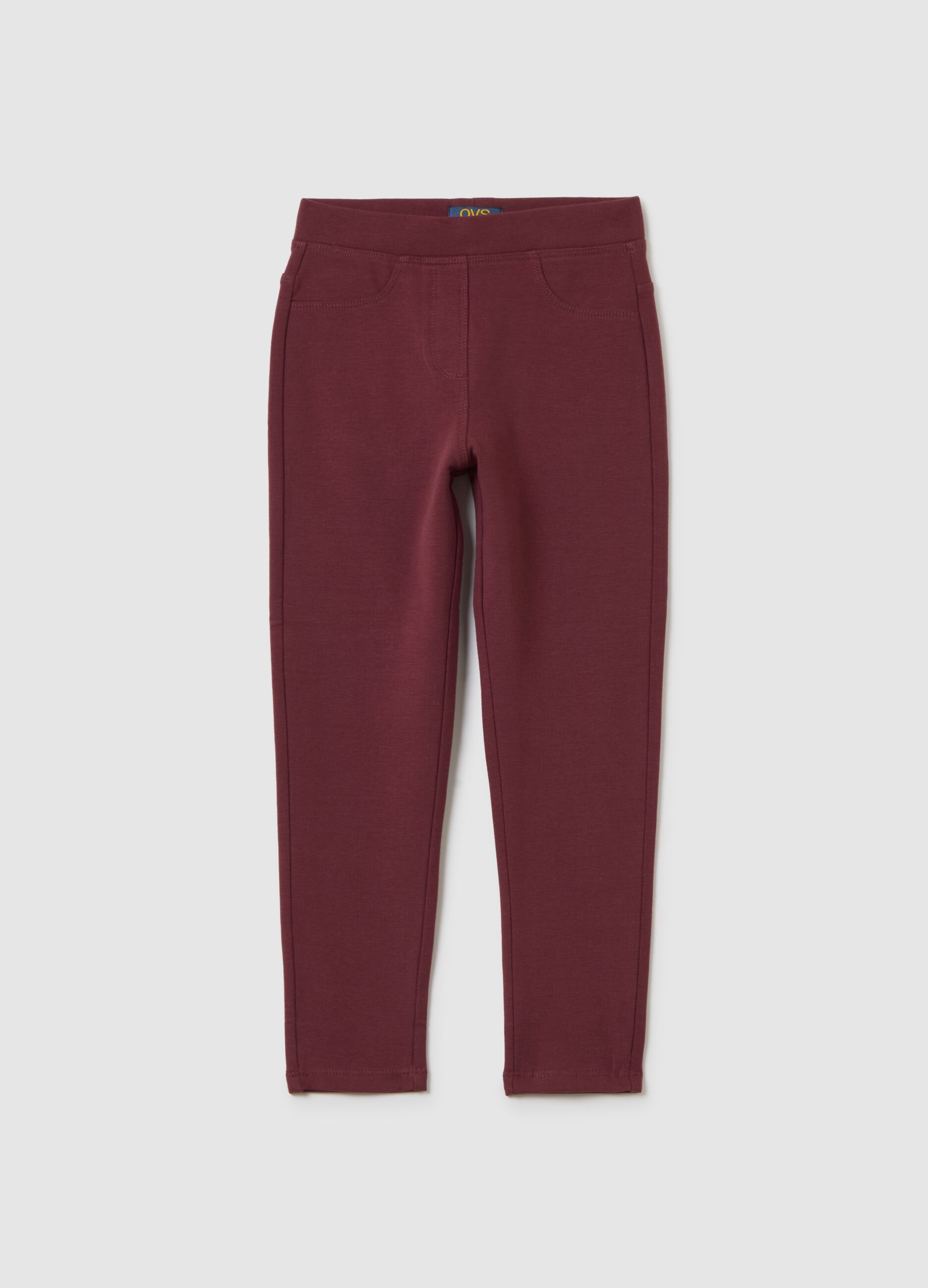 Leggings da bambina in misto cotone elasticizzato rossi slim fit