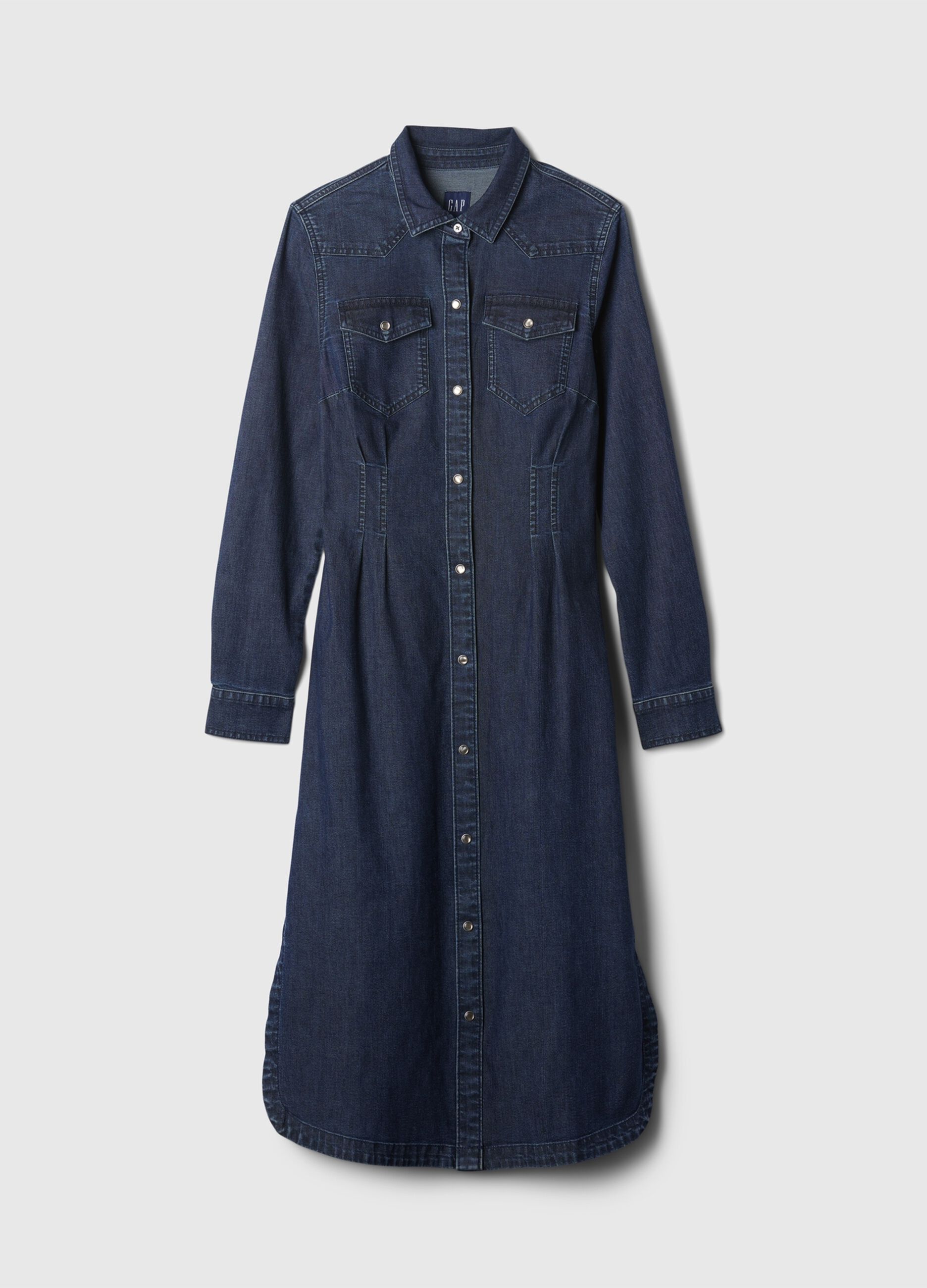 Denim shirt dress with pleats