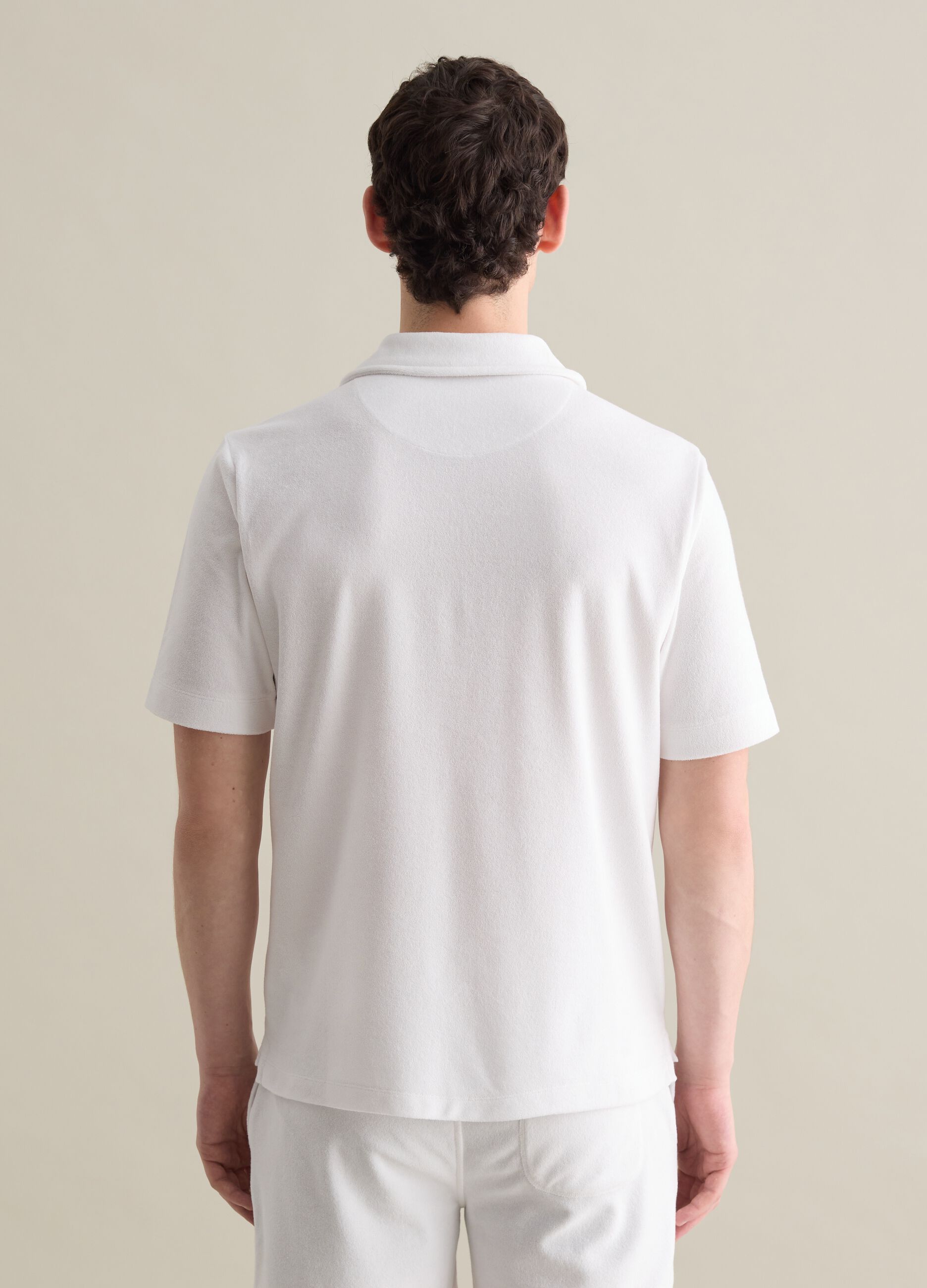 White short sleeve polo in mixed cotton