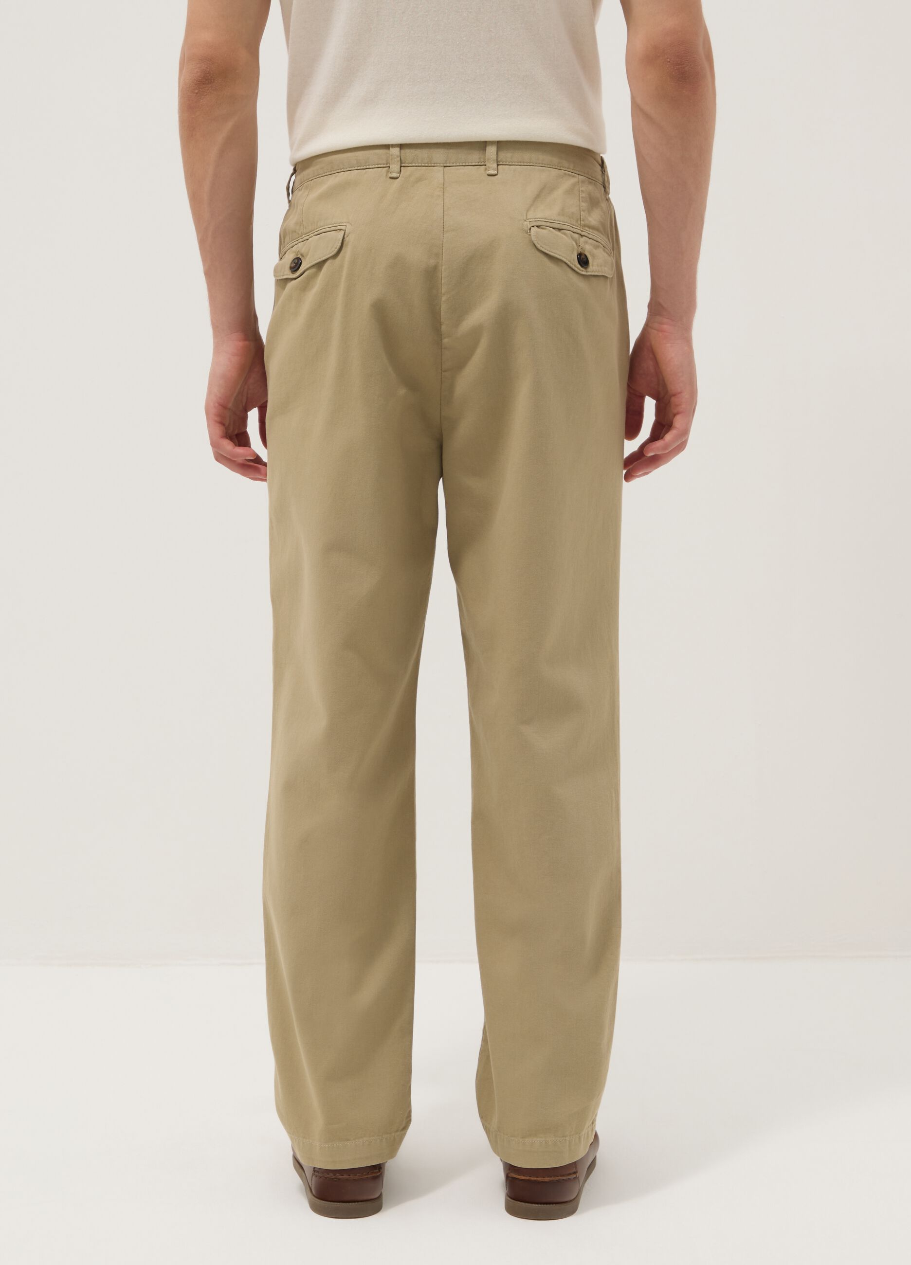 Beige pure cotton carrot-fit chino trousers