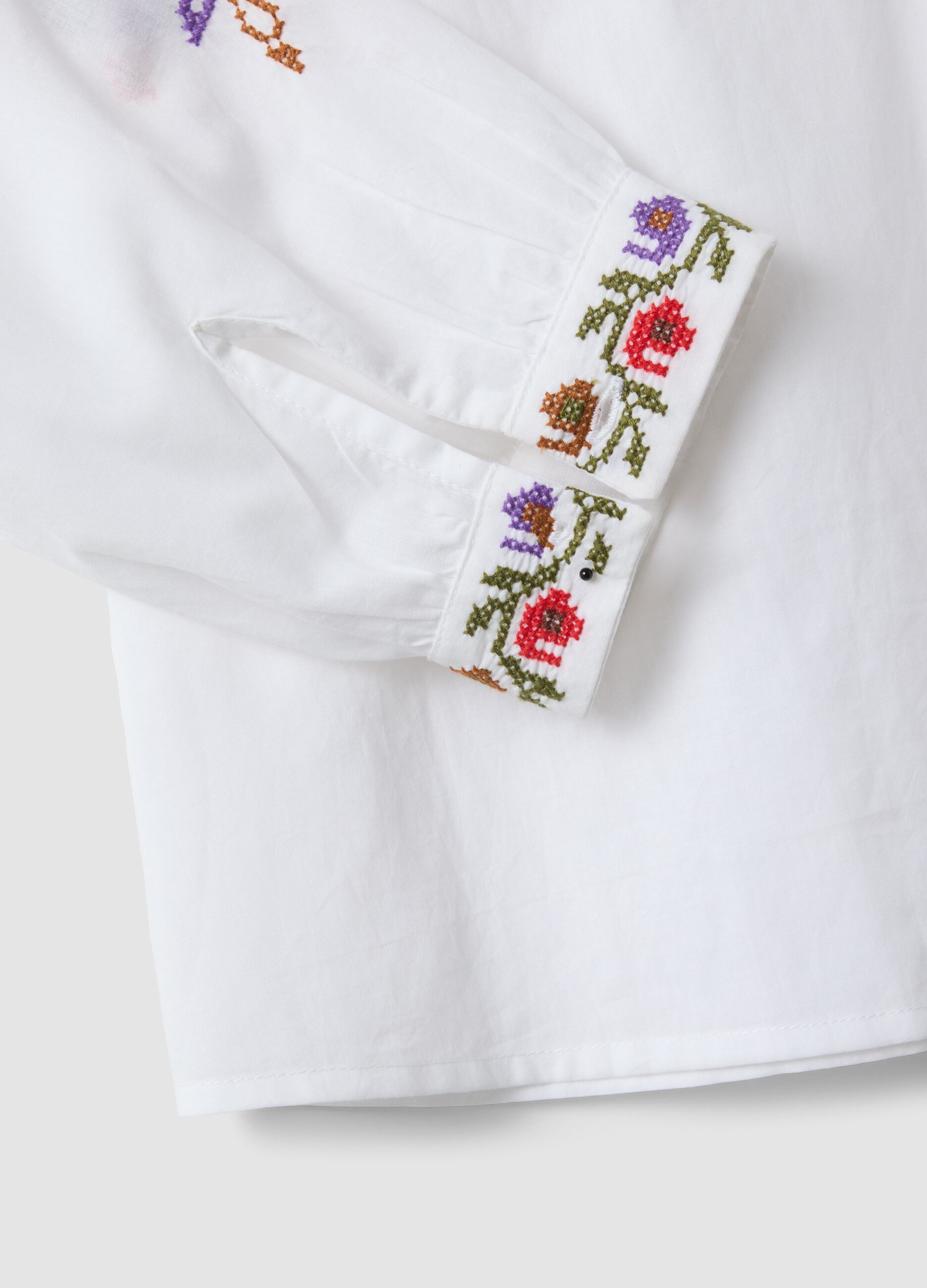White pure cotton shirt with colourful embroidery