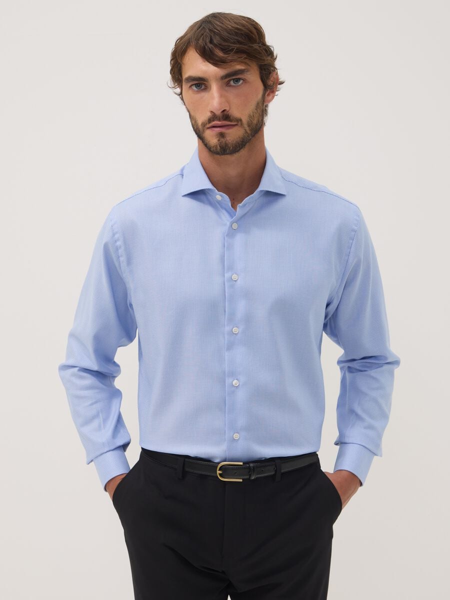 Light blue pure cotton shirt with French collar, easy-iron, regular fit_0