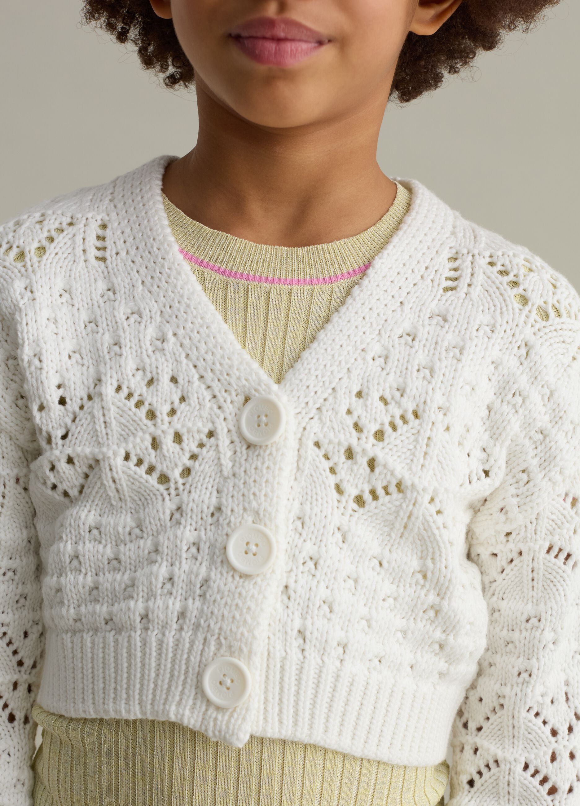 Cardigan with V neck and openwork design