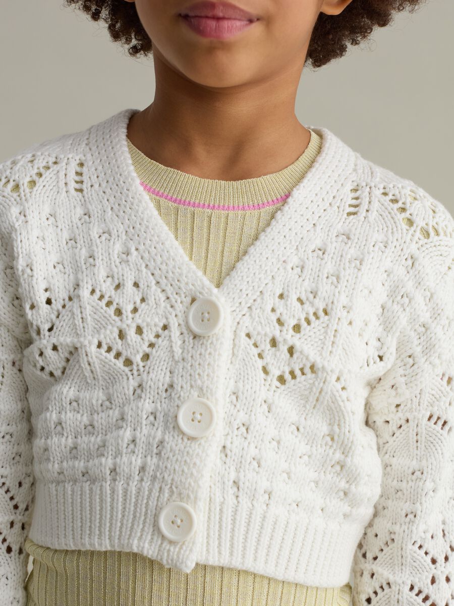 Cardigan with V neck and openwork design_2