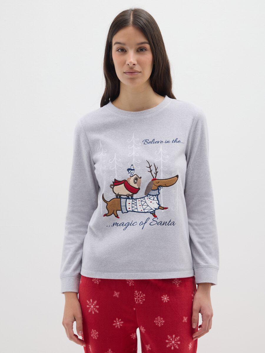 Grey and red Christmas fleece pyjamas regular fit with print_1