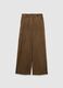 Brown regular fit textured stretch fabric trousers_0