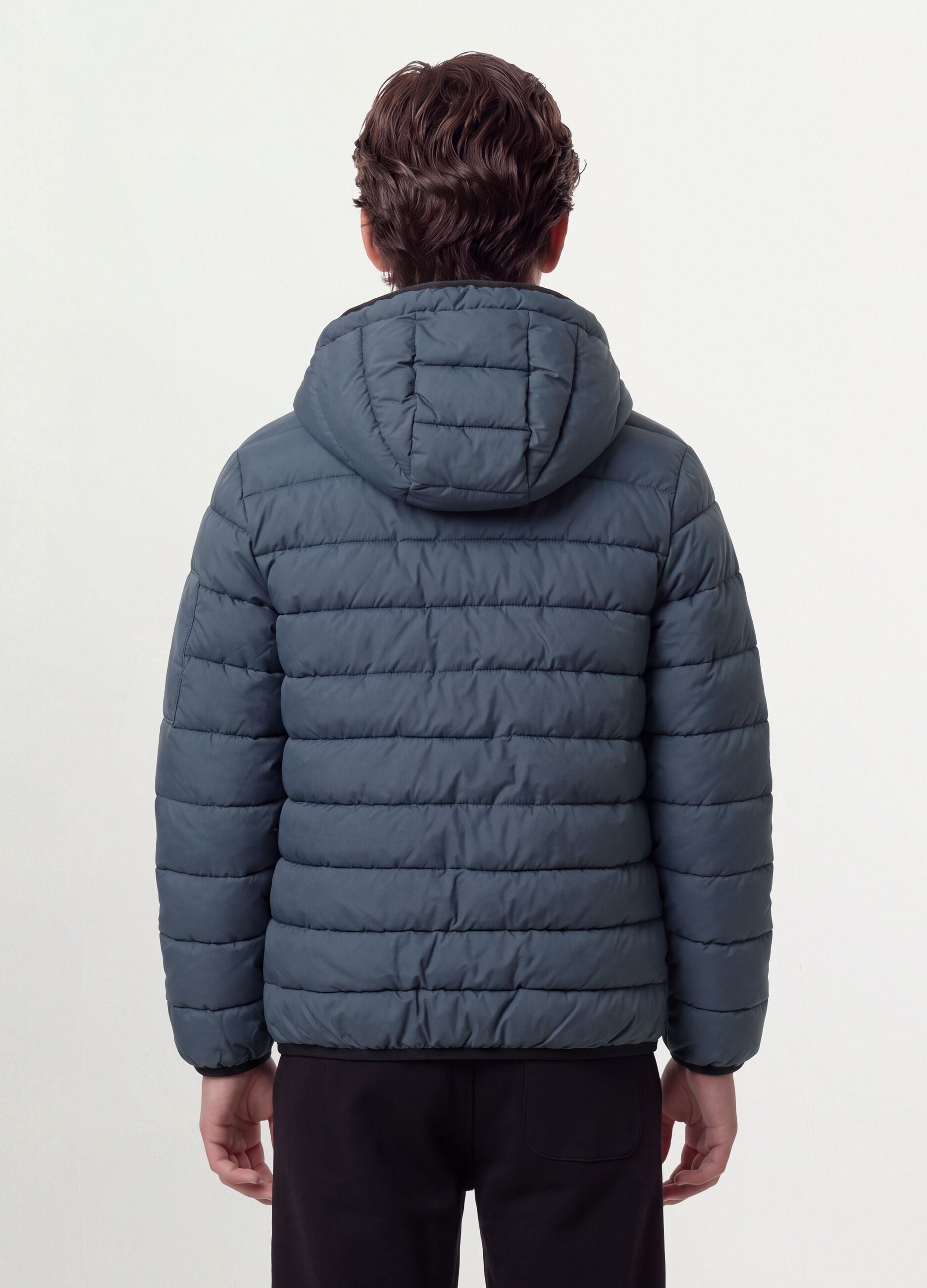 Grey Ultralight padded hooded jacket with zip for boys