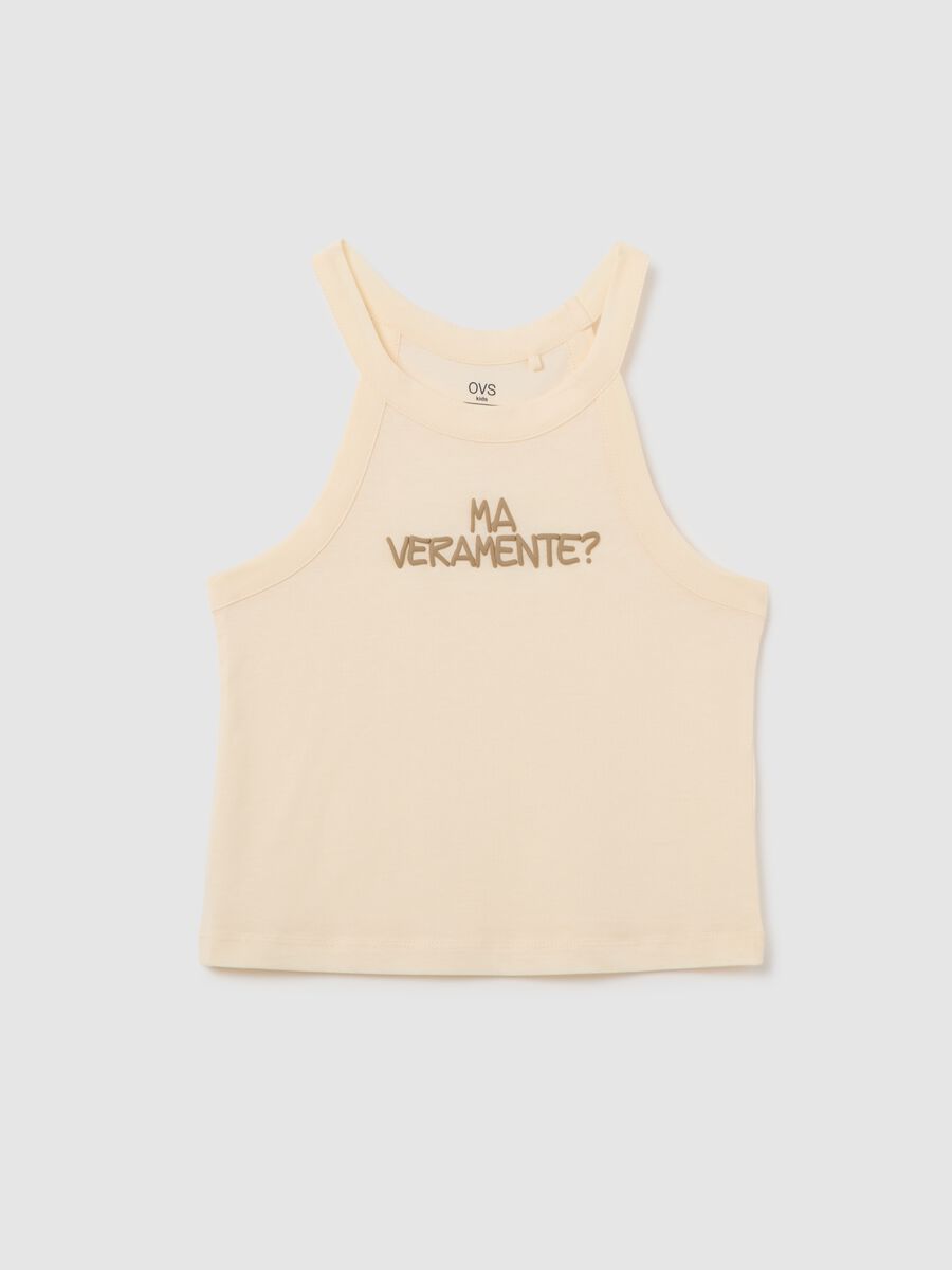 Top da ragazza in puro cotone beige fitted con stampa_3
