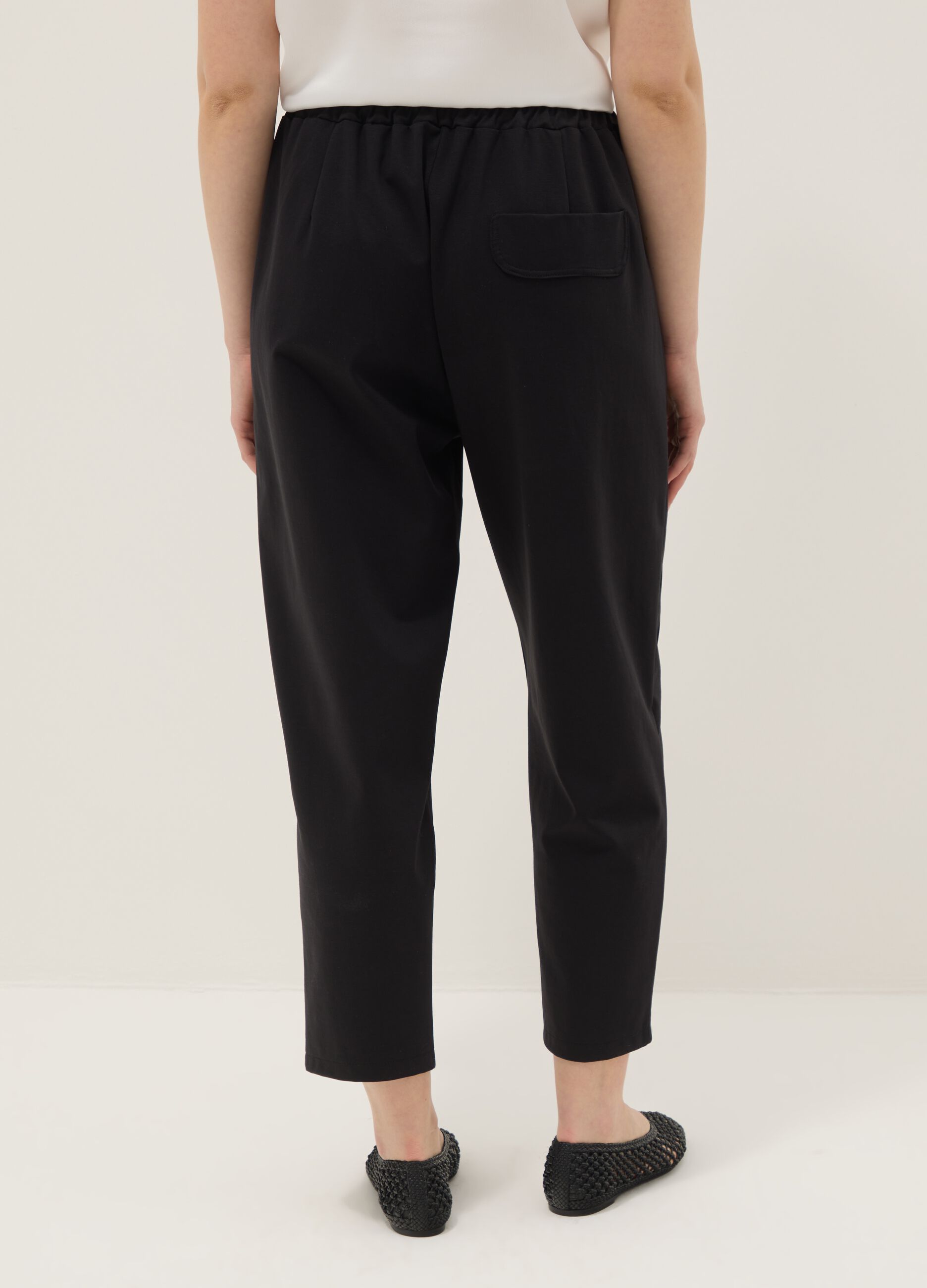 Black regular-fit stretch cotton-blend trousers with buttons