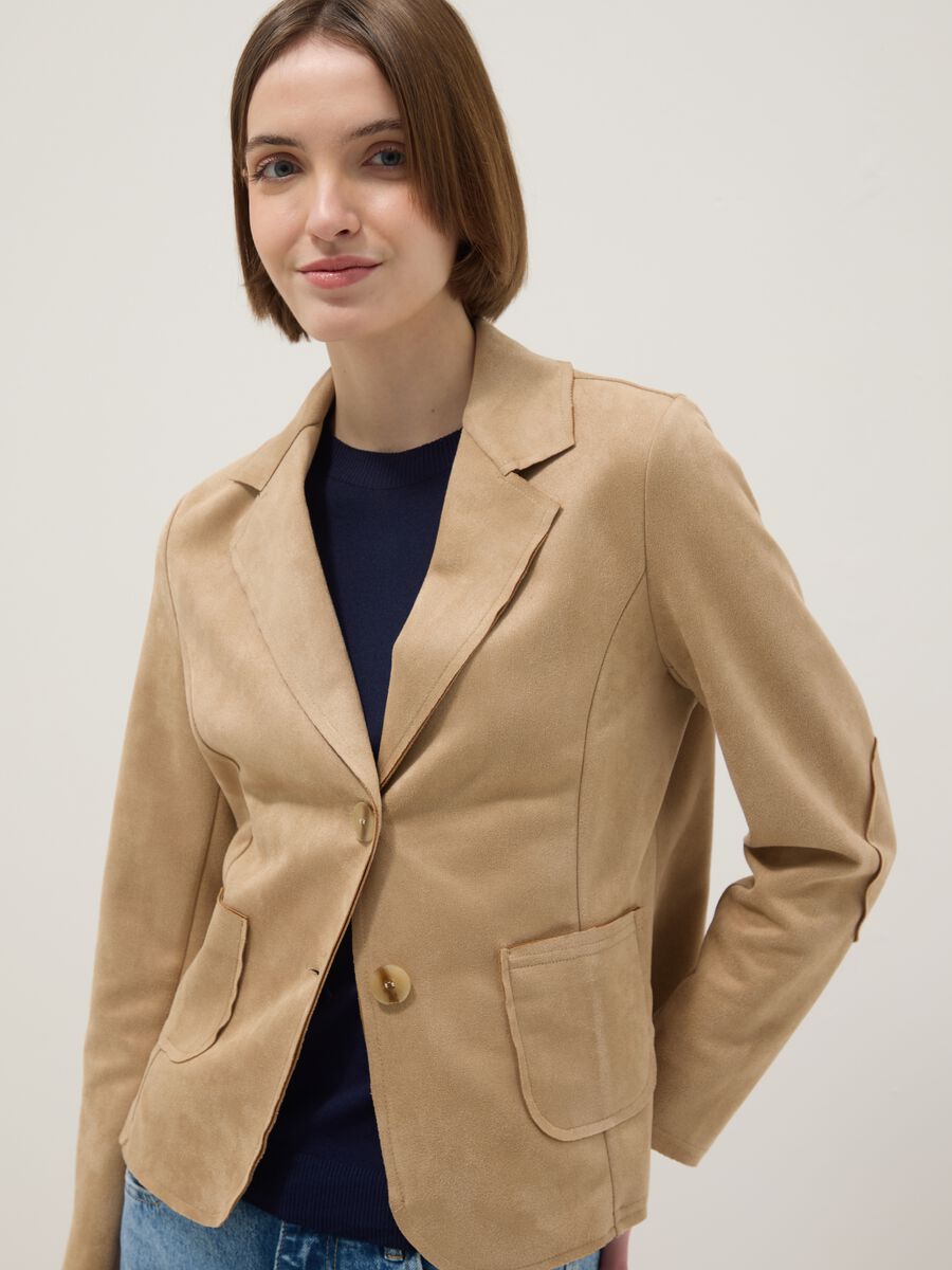 Giacca leggera beige regular fit con tasche_0