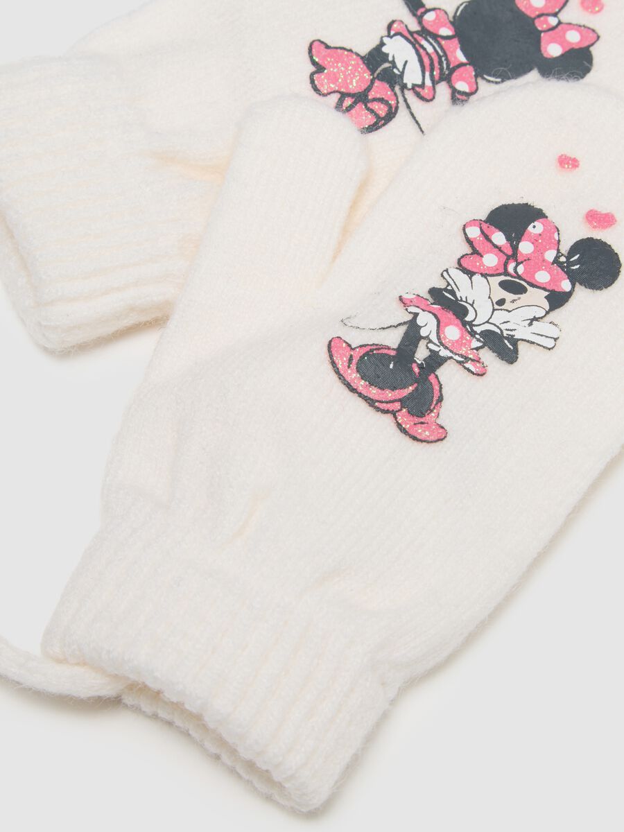 White girls' gloves with Disney print and cord_2