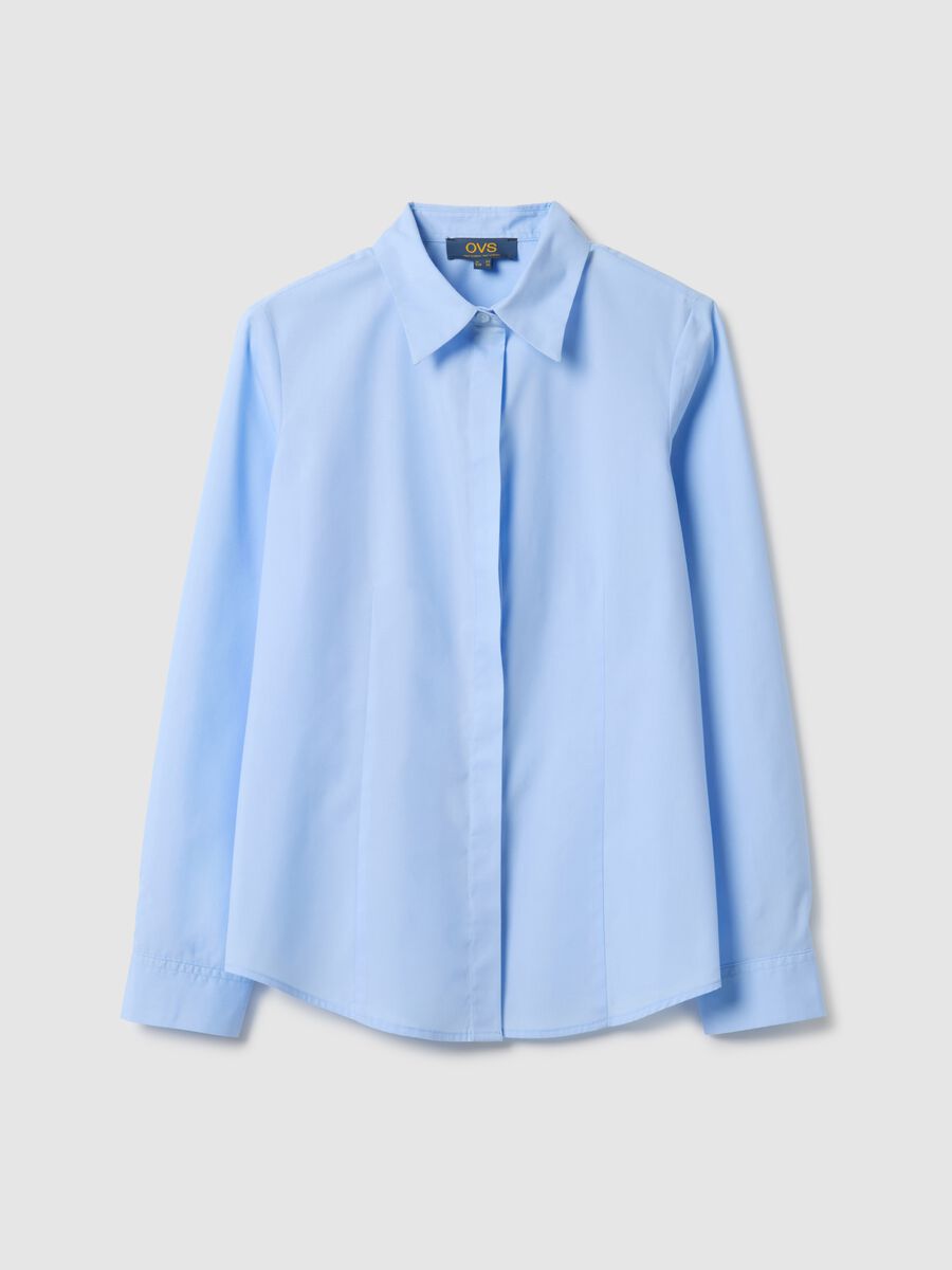 Blue cotton blend slim fit shirt with classic collar and buttons_4