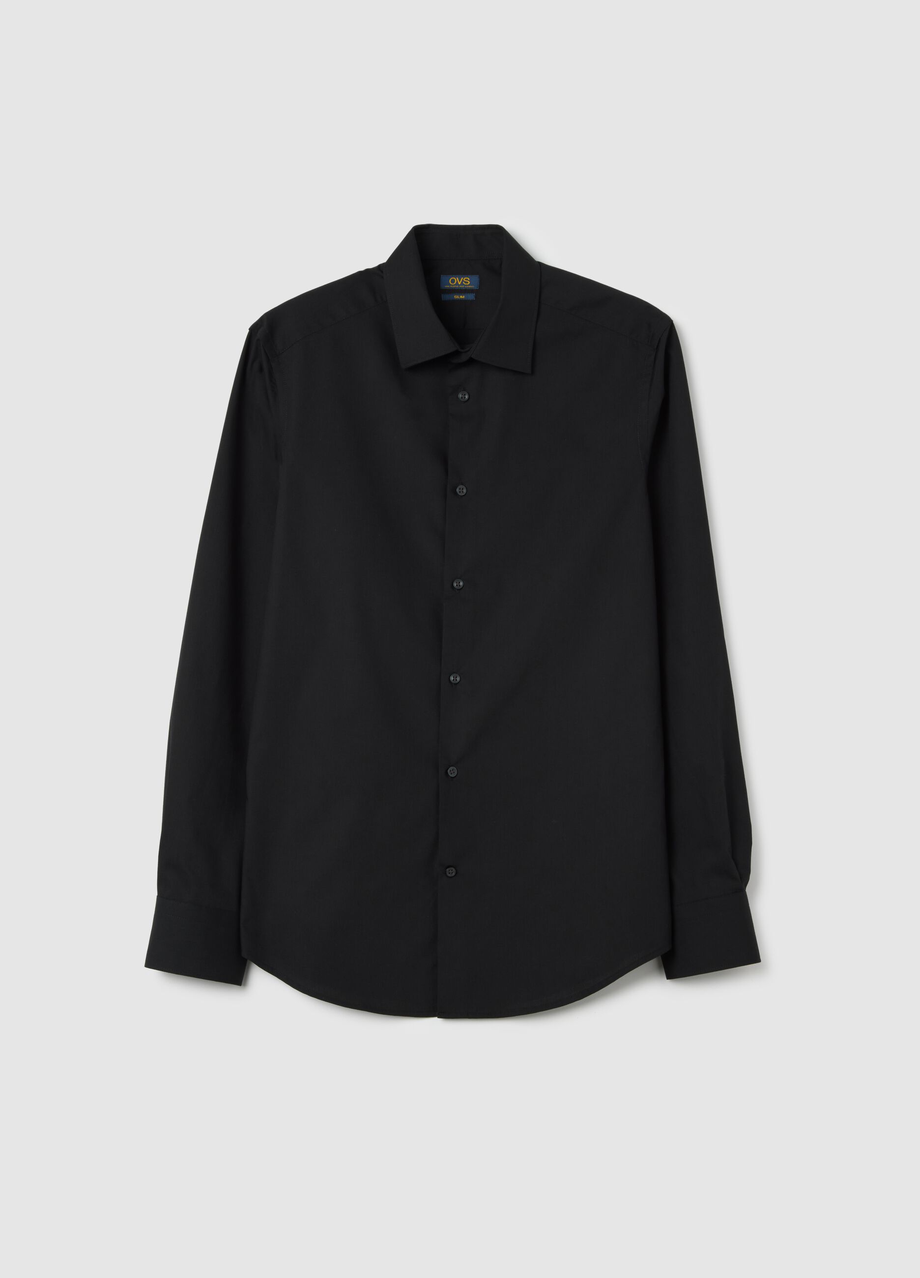 Slim Black Cotton Blend Shirt