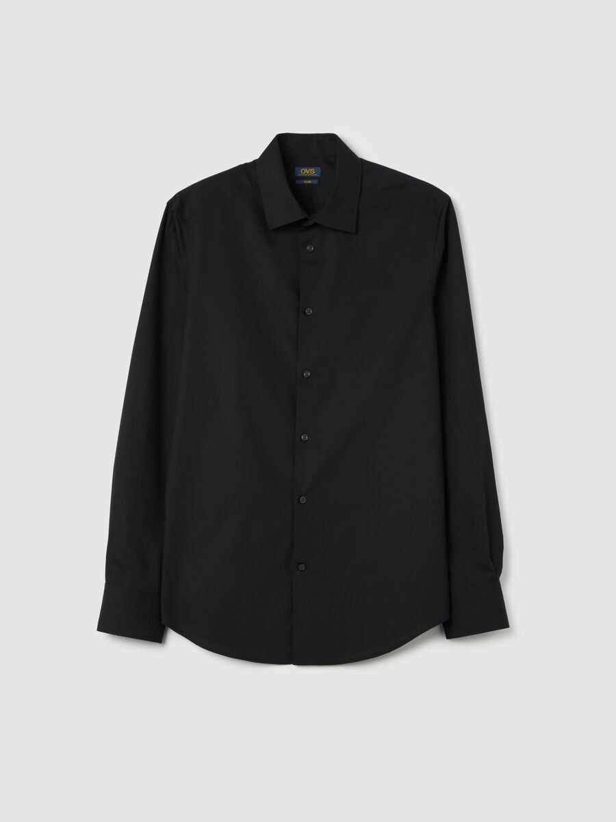 Slim Black Cotton Blend Shirt_0