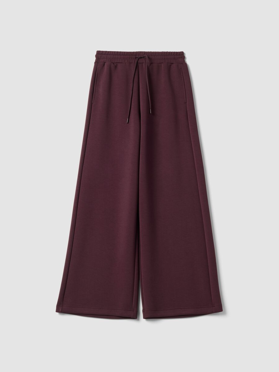 Pantaloni viola wide leg in modal elasticizzato con coulisse_0