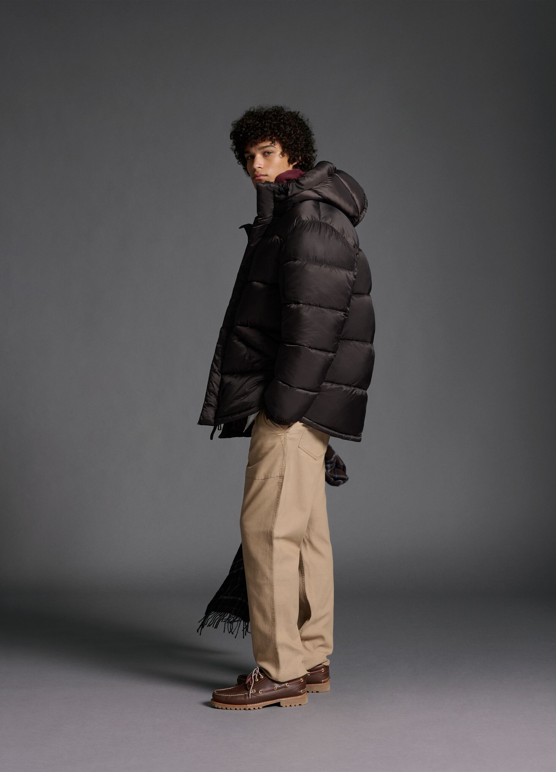 Beige baggy stretchy cotton blend trousers