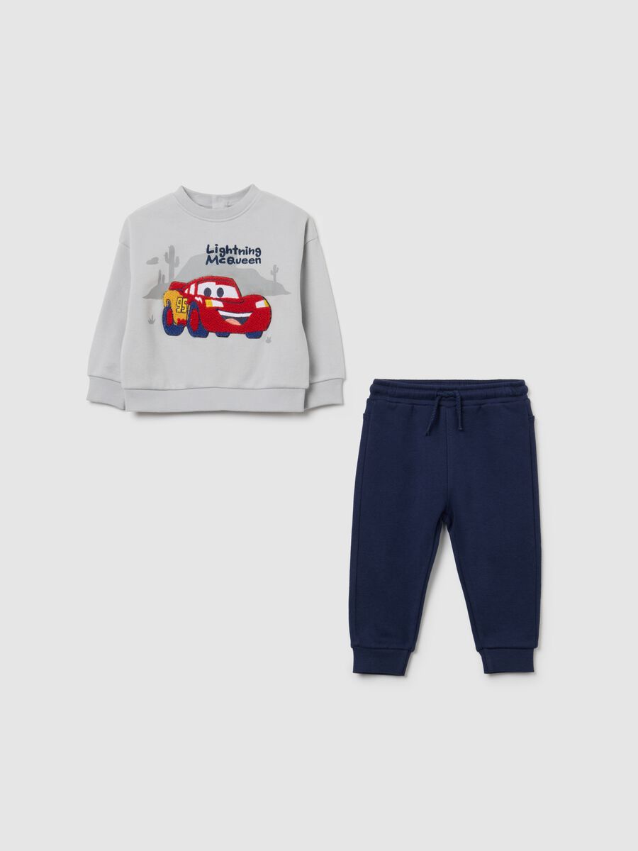 Grey and blue cotton blend kids jogging set featuring Cars_0