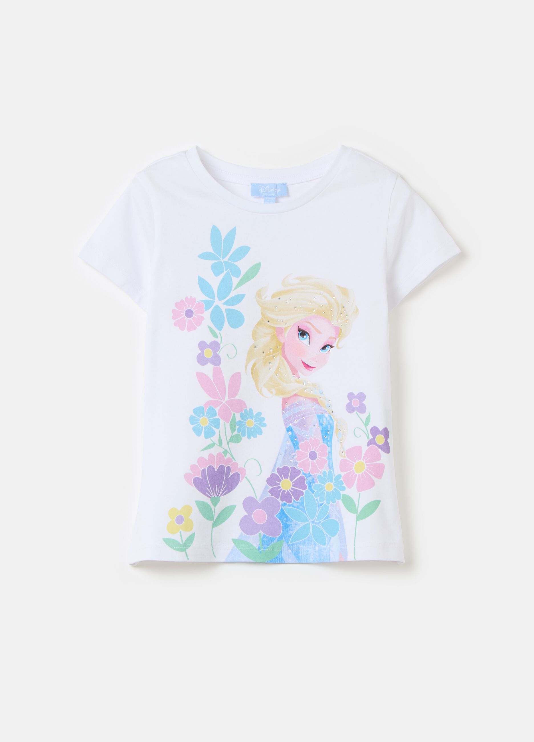 T-shirt con stampa Elsa e strass
