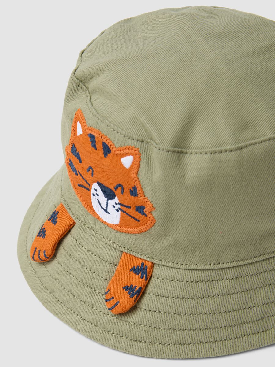 Cappello bucket verde in puro cotone da bimbo con tigre_2