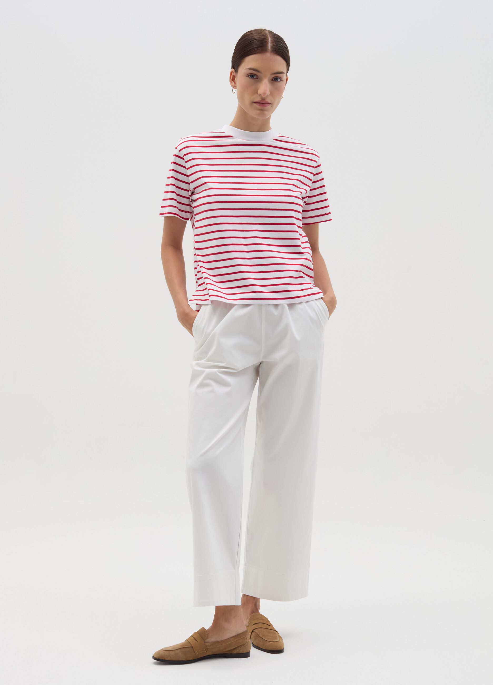 Pantalone a gamba larga in cotone stretch