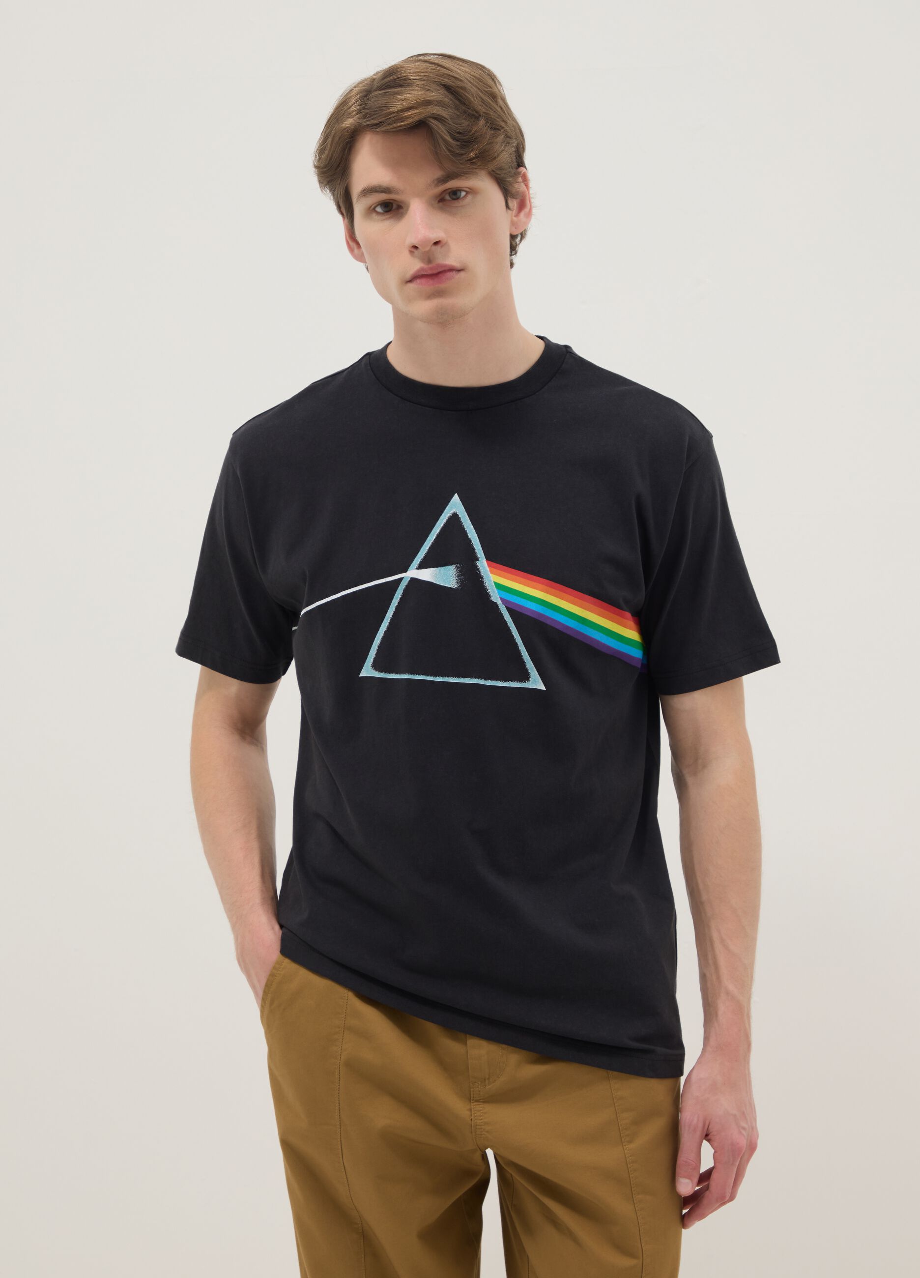 Black regular fit pure cotton T-shirt with Pink Floyd print