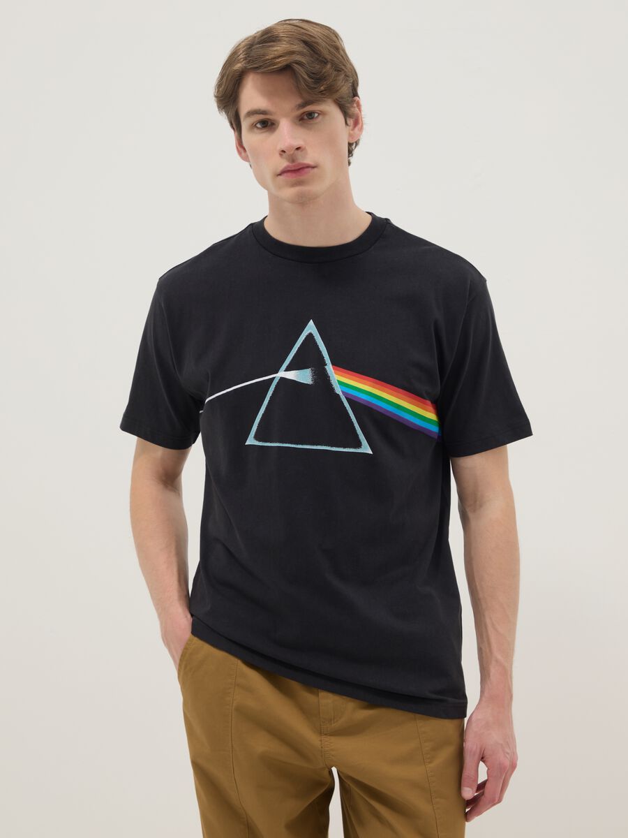 T-shirt in puro cotone nero regular fit con stampa Pink Floyd_0
