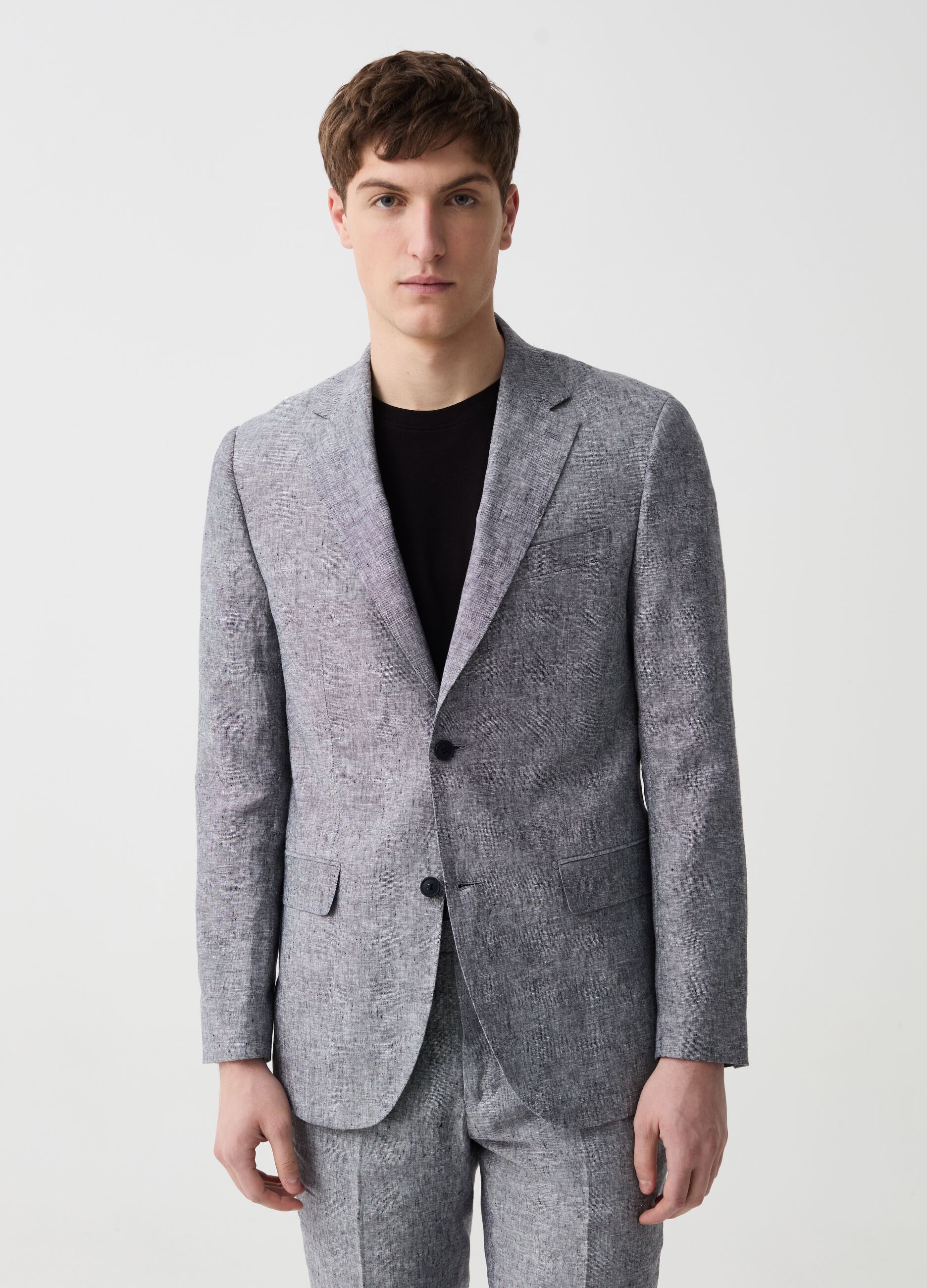 Blazer monopetto slim fit in lino