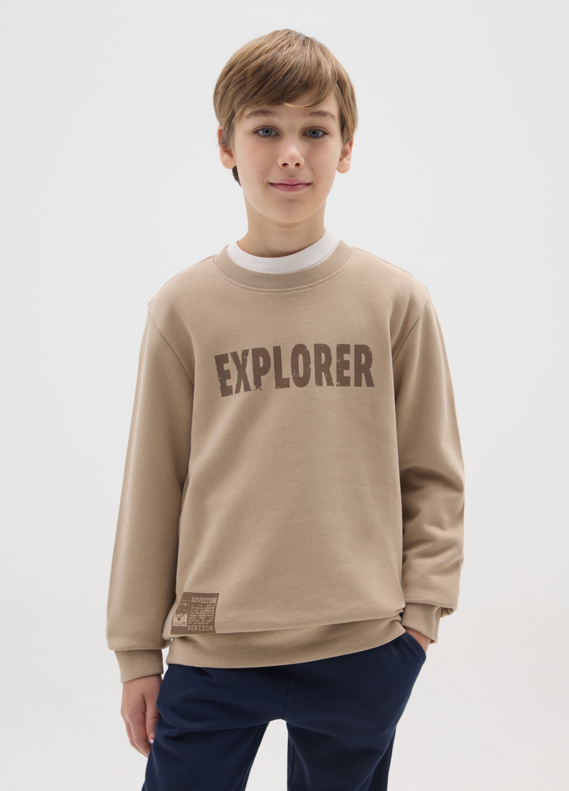 Beige pure cotton regular fit boy's sweatshirt