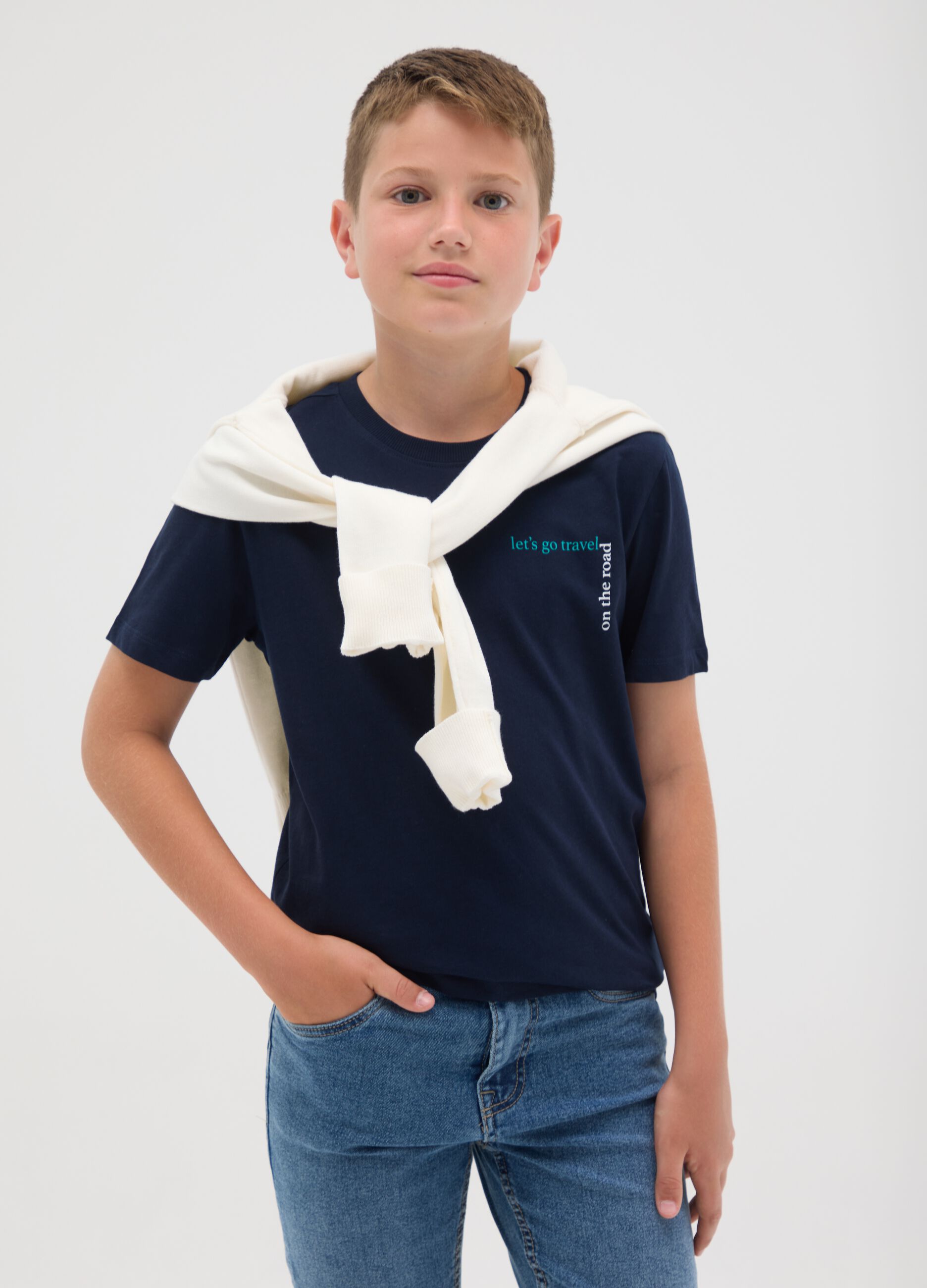 Navy blue T-shirt with round neck