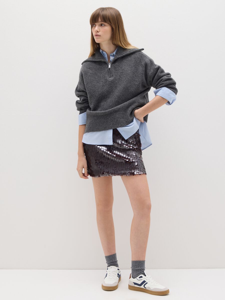Grey Half-Zip Pullover in Acrylic and Wool Blend_1