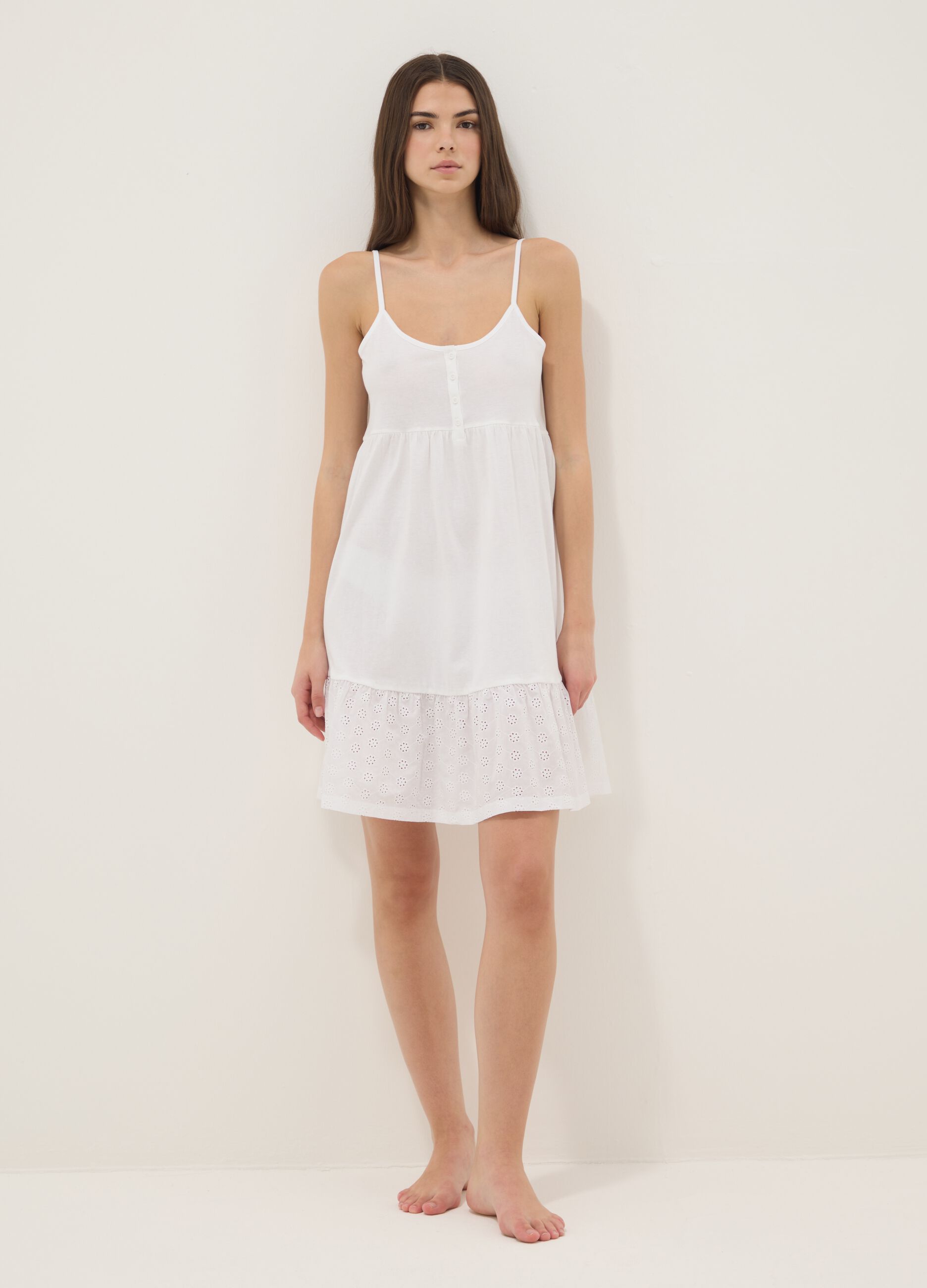 White organic cotton nightdress with thin straps