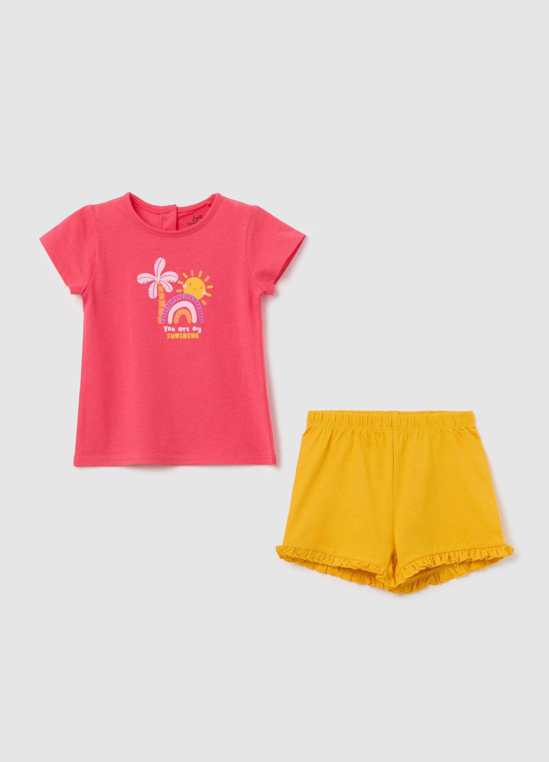 Pigiama in cotone rosa e giallo con stampa