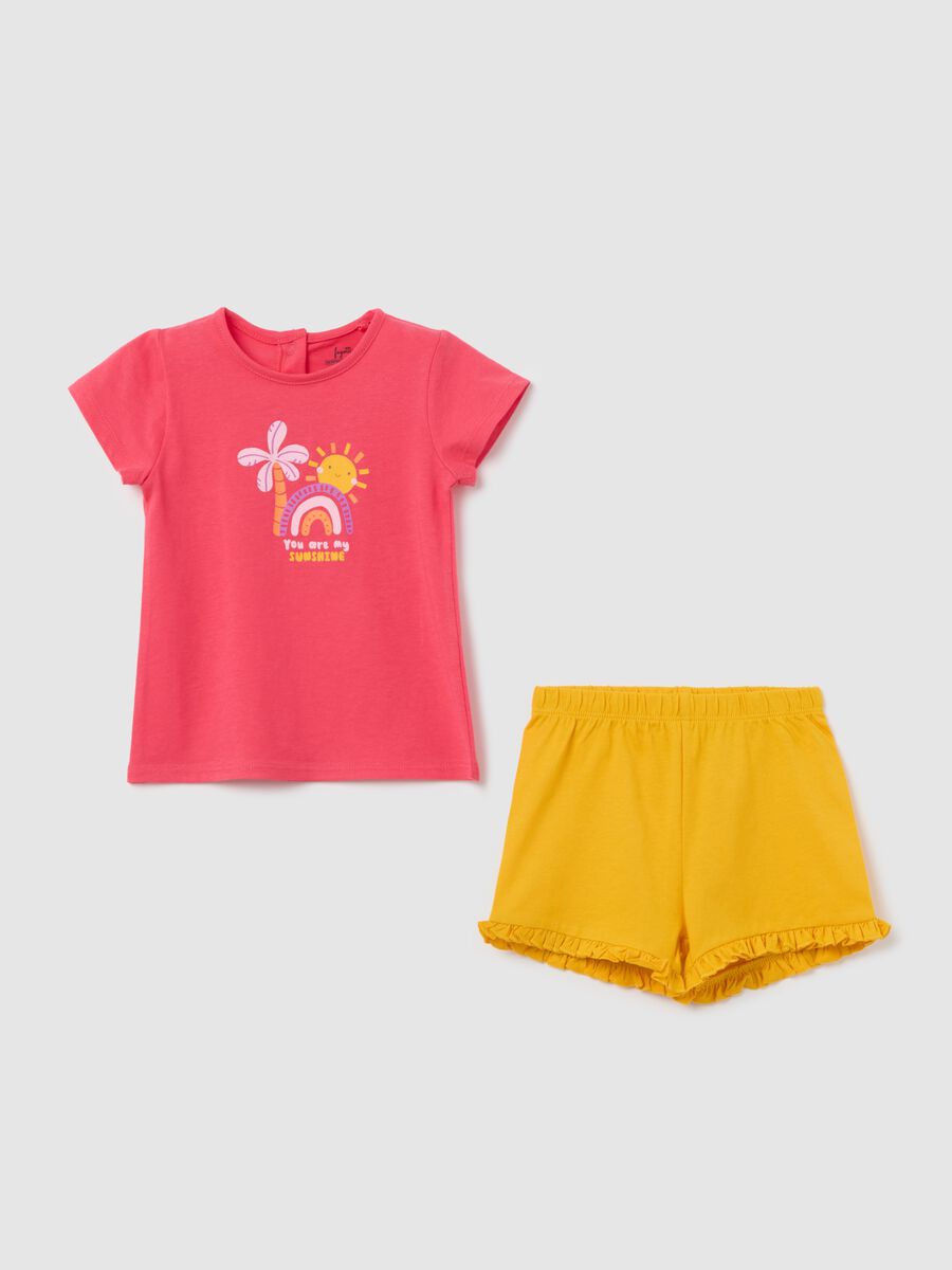 Pink and yellow cotton pyjamas with print_0