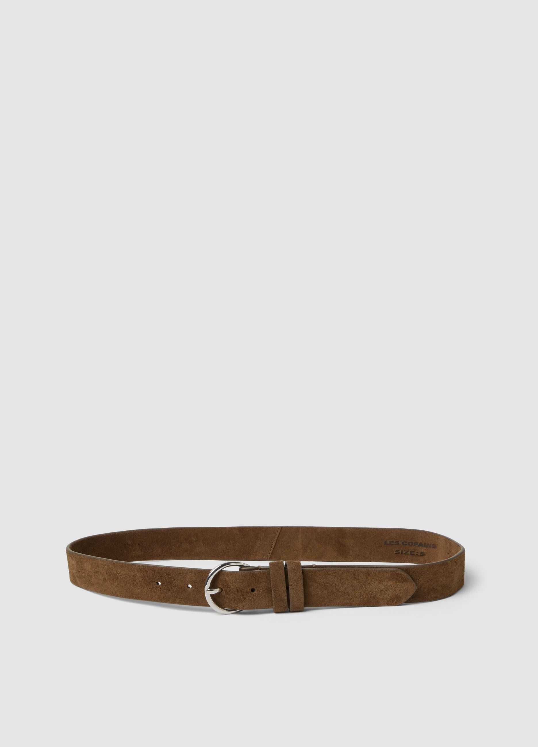 Brown genuine leather belt with oval buckle
