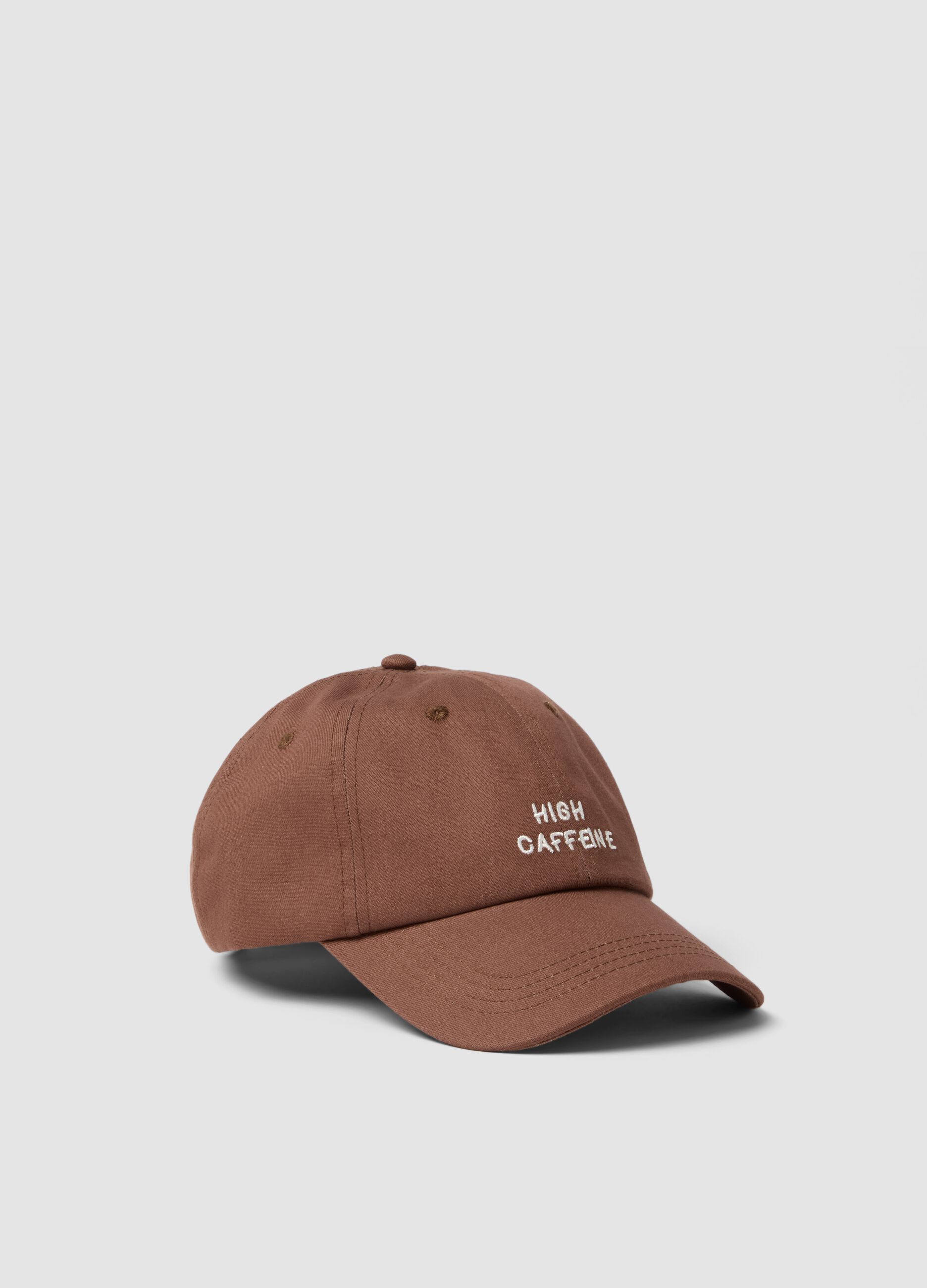 Brown pure cotton baseball cap with embroidered phrase