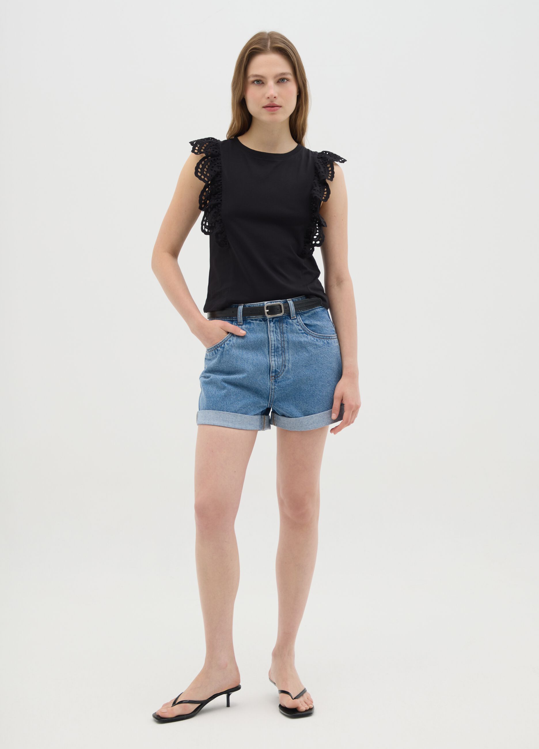 Women's blue regular fit pure cotton shorts