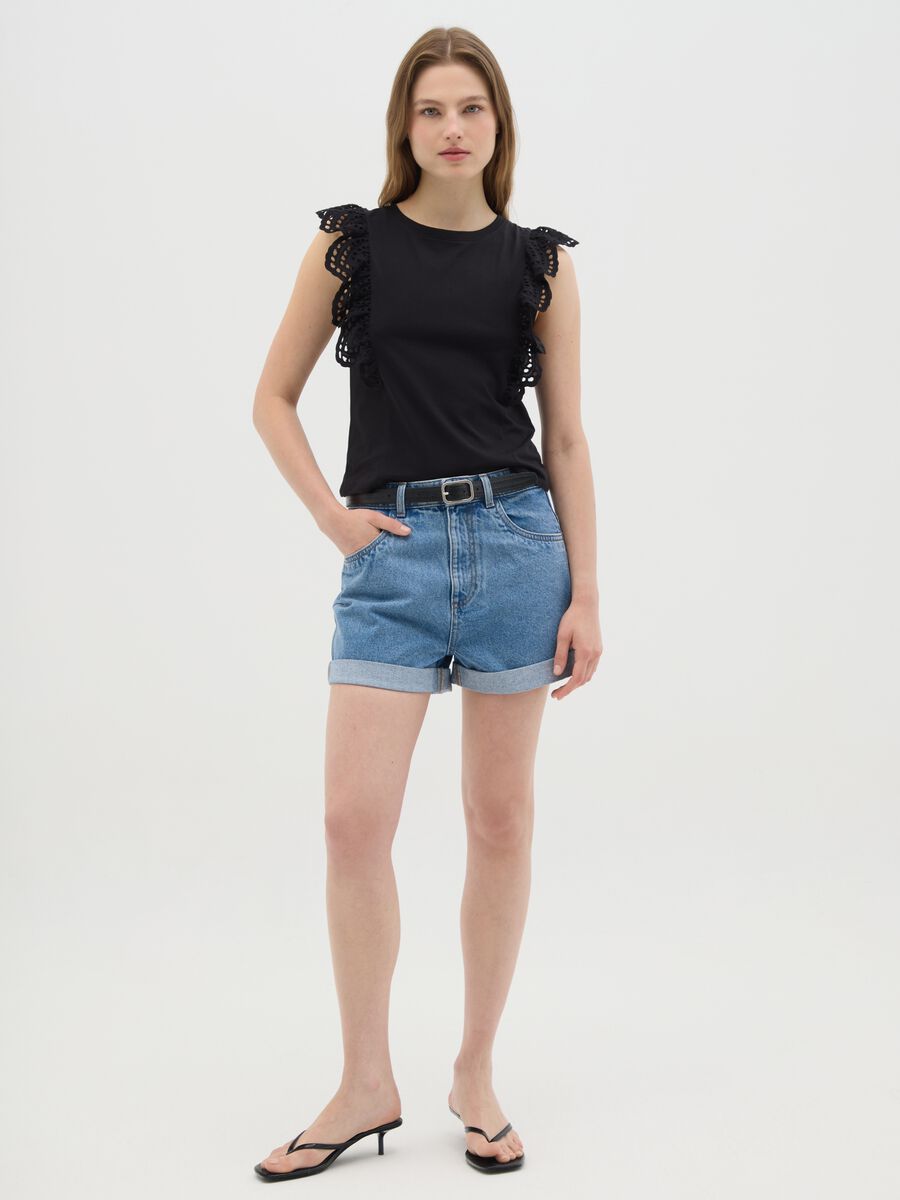 Women's blue regular fit pure cotton shorts_0